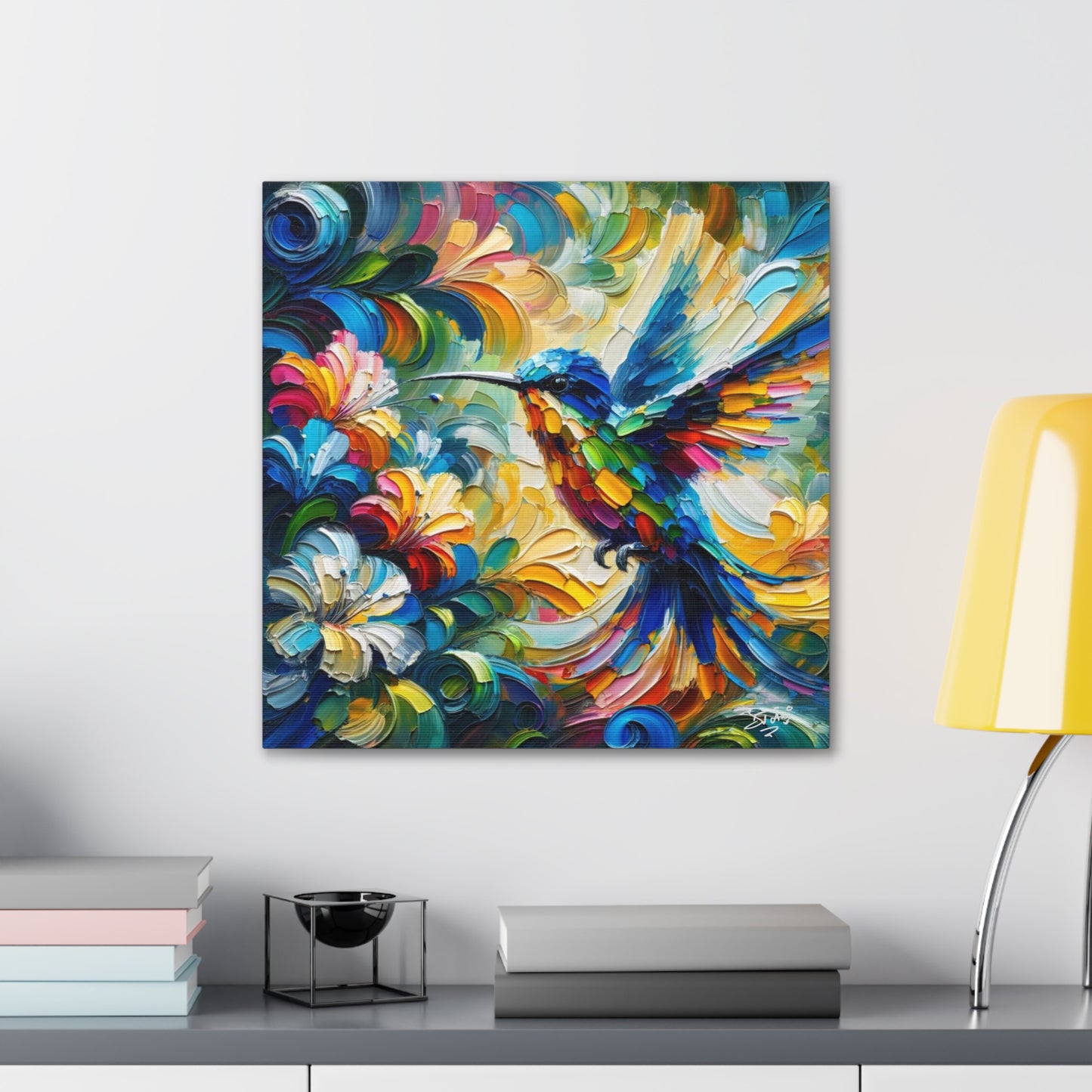 Art Print, Hummingbird, Caribbean Birds, Abstract Oil Finish, Caribbean Nature, Cultural, Heritage, Canvas Gallery Wrap