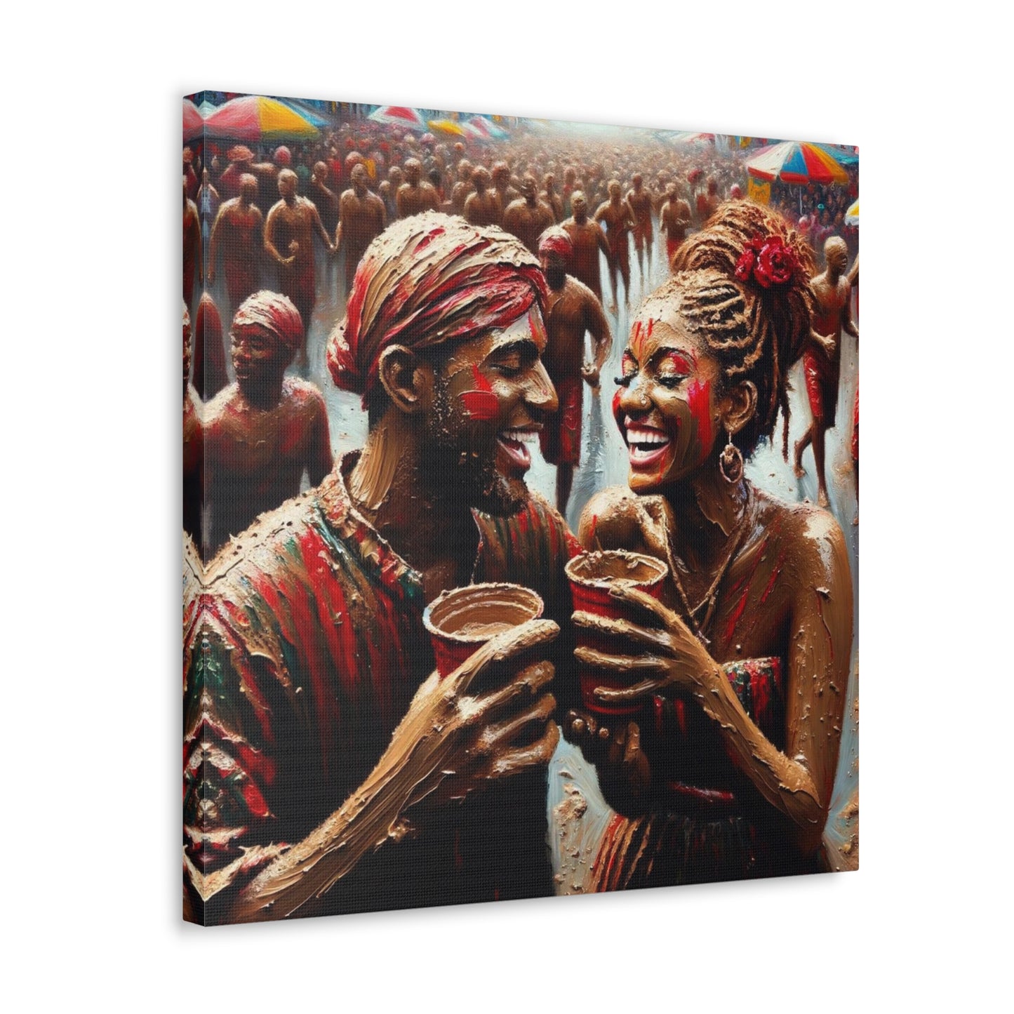 Art Print of Jouvert Morning, Afro-Caribbean Couple, Oil Finish, West Indian Ethnicity, Cultural, Heritage, Canvas Gallery Wraps