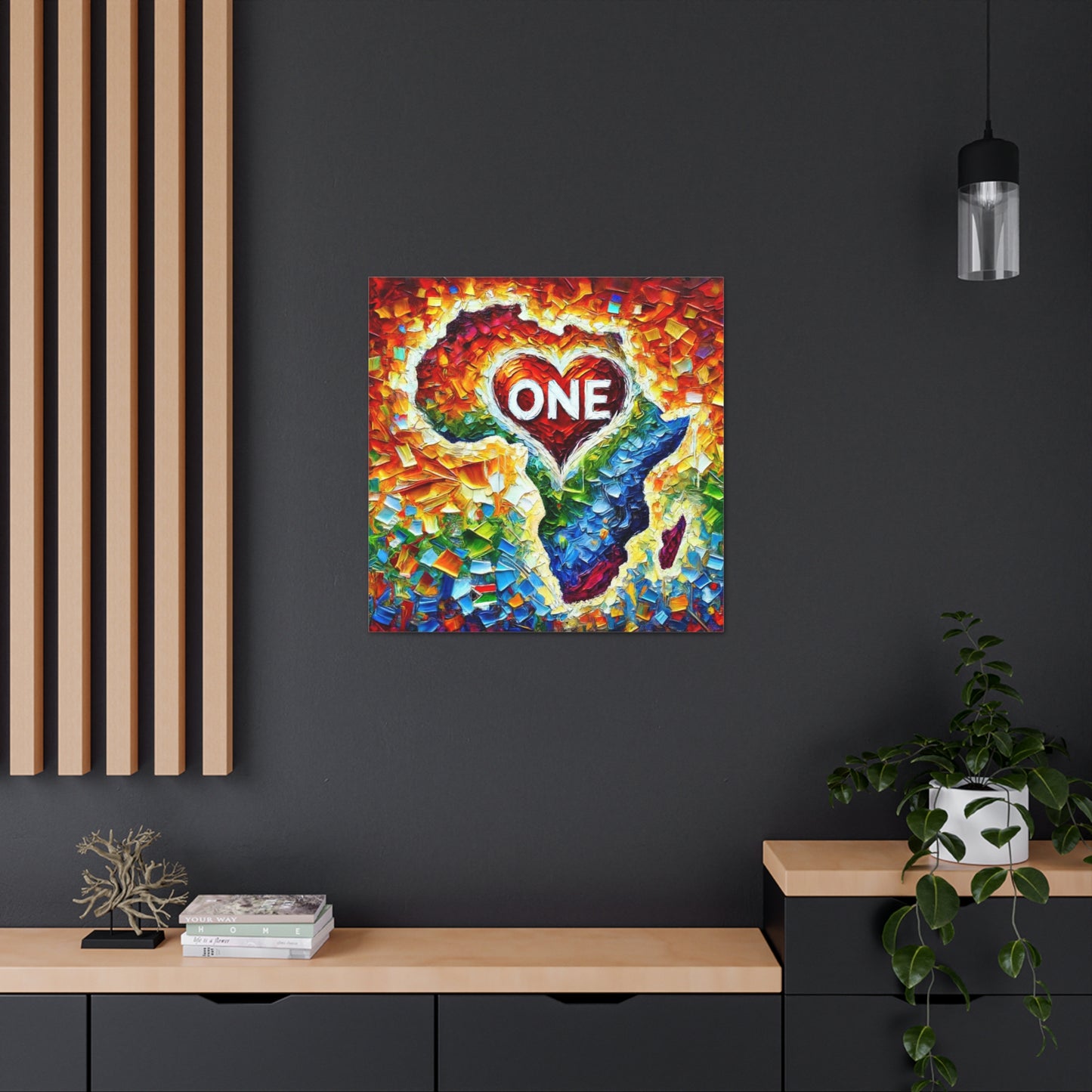 Art Print, "One Love" Oil Finish, Abstract, African Unity, Ethnicity, Cultural, Heritage, Semi-Abstract, Canvas Gallery Wrap