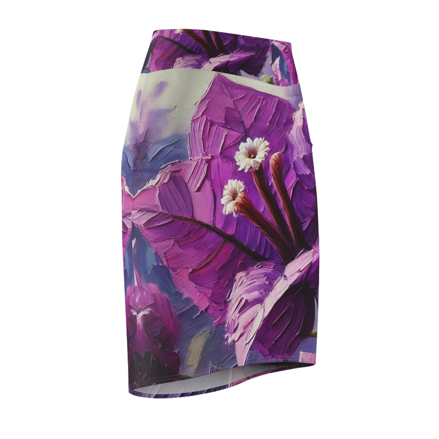 Women's Pencil Skirt (AOP) Purple Bougainvillea Print