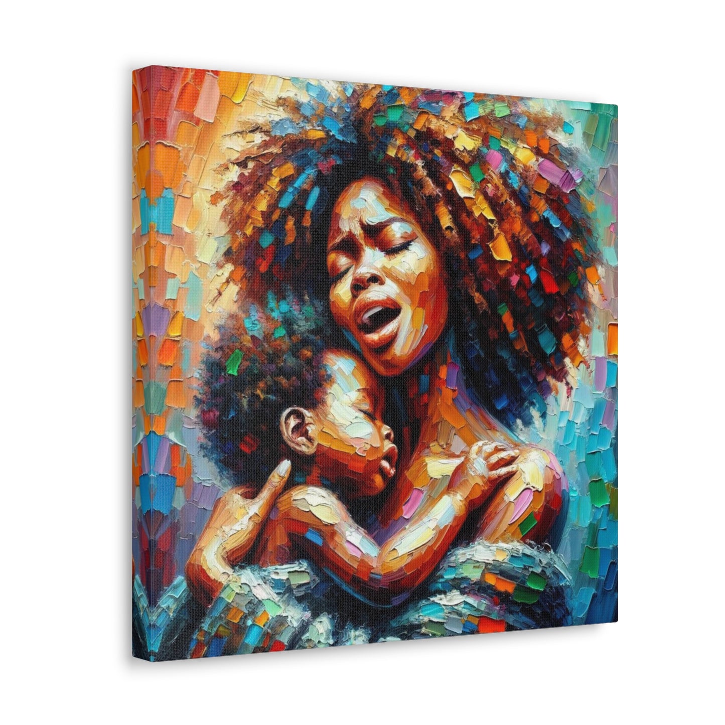 Art Print, Mother & Child, Afro-Caribbean Woman, Oil Finish, West Indian Ethnicity, Cultural, Heritage, Semi-Abstract, Canvas Gallery Wrap