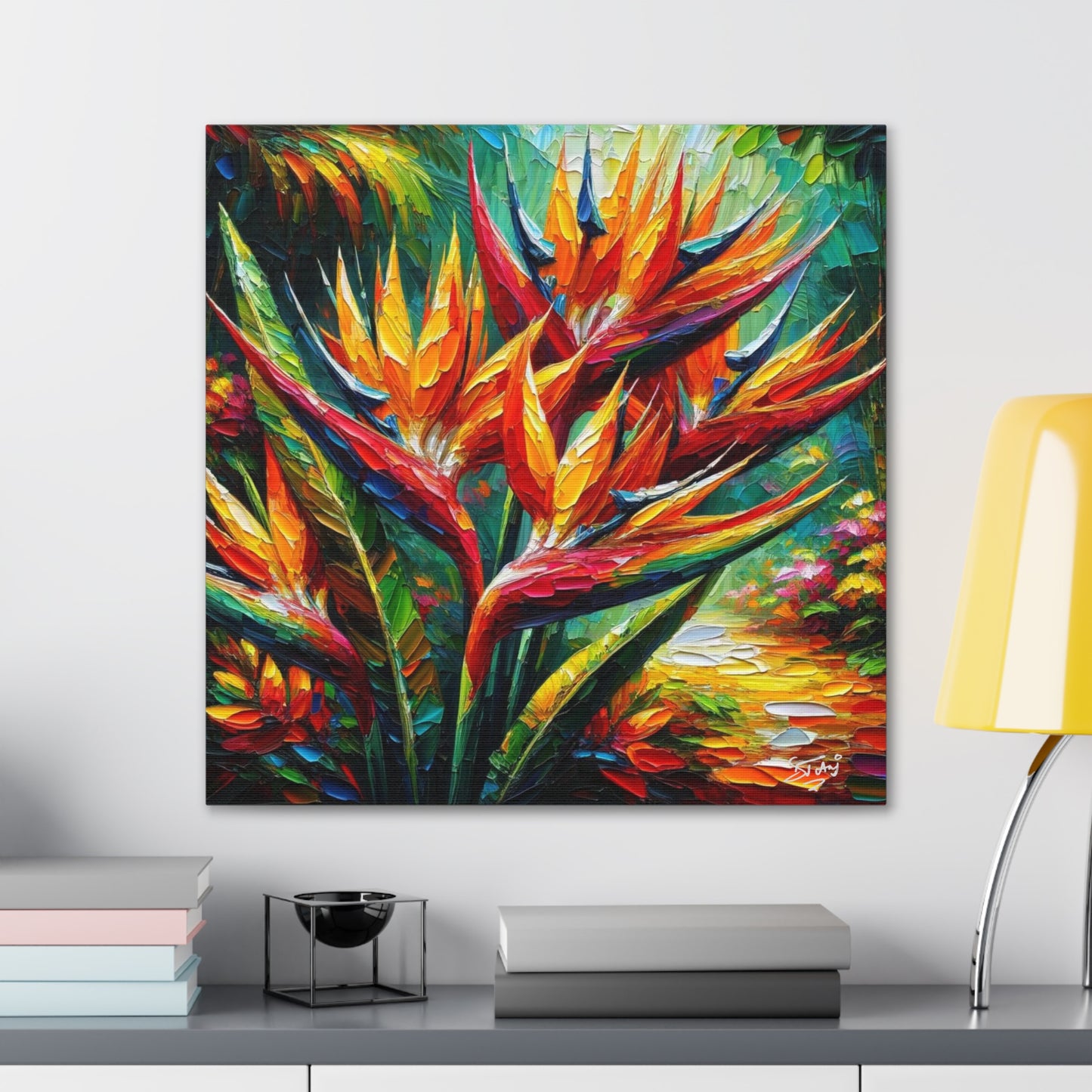 Art Print of Tropical Flower Garden, Oil Finish, West Indian Art, Canvas Gallery Wraps