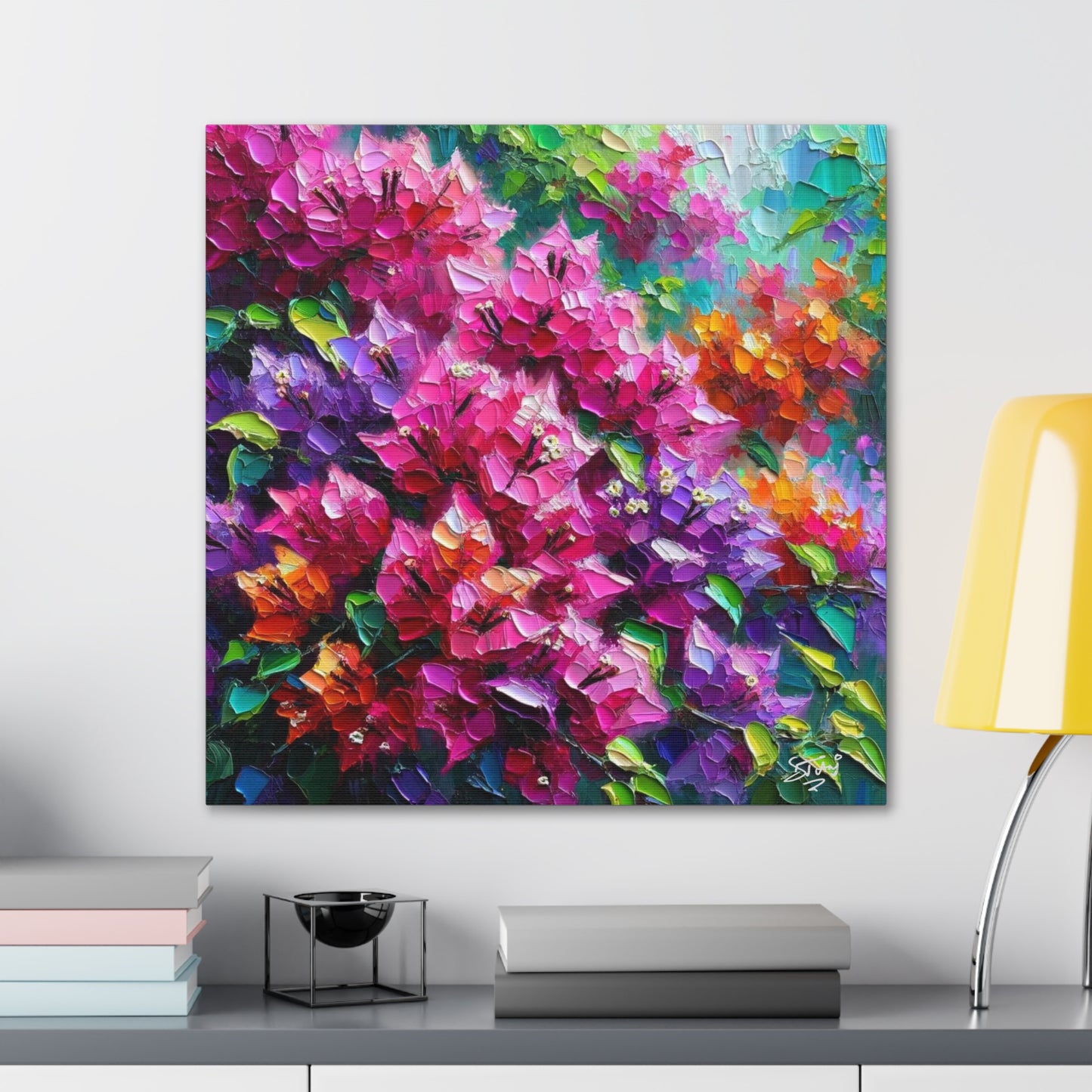 Art Print of Bougainvillea Flowers, Oil Finish, West Indian Art, Canvas Gallery Wraps