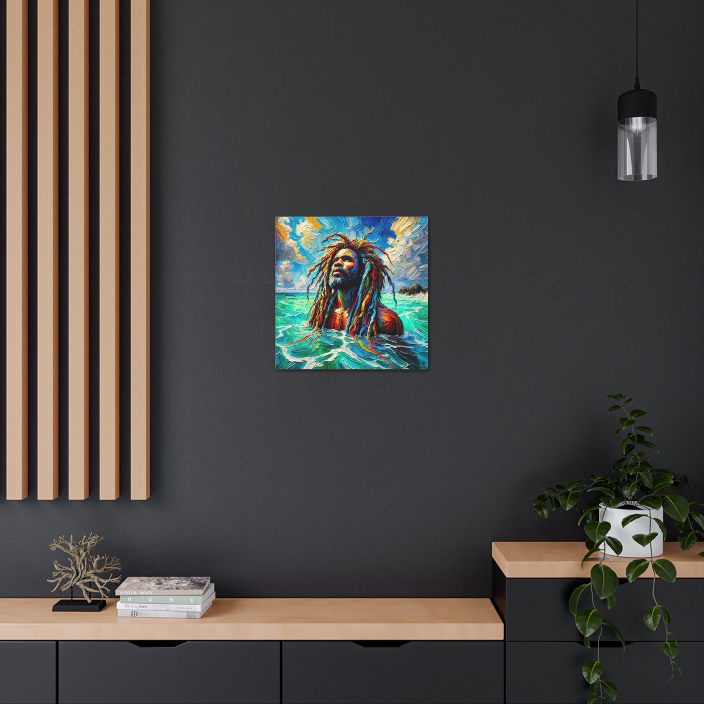 Art Print, Afro-Caribbean Man, "Sea Bath" Abstract, Oil Finish, West Indian Ethnicity, Cultural, Heritage, Abstract, Canvas Gallery Wrap