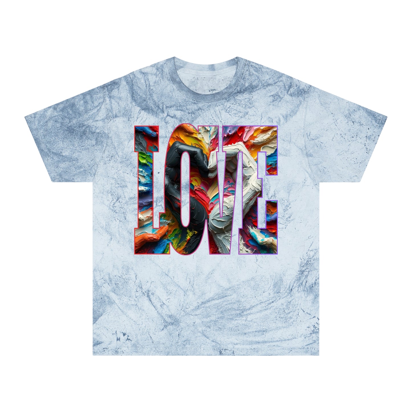 Unisex Color Blast T-Shirt "Love..." One World, Self-Love, Anti-Racism, One Love, Unity, Inclusion, Diversity, Immigrant Outsiders, Cultural Identity, Black Excellence Empowerment Inspiration, FashionWithPurpose, ConsciousClothing