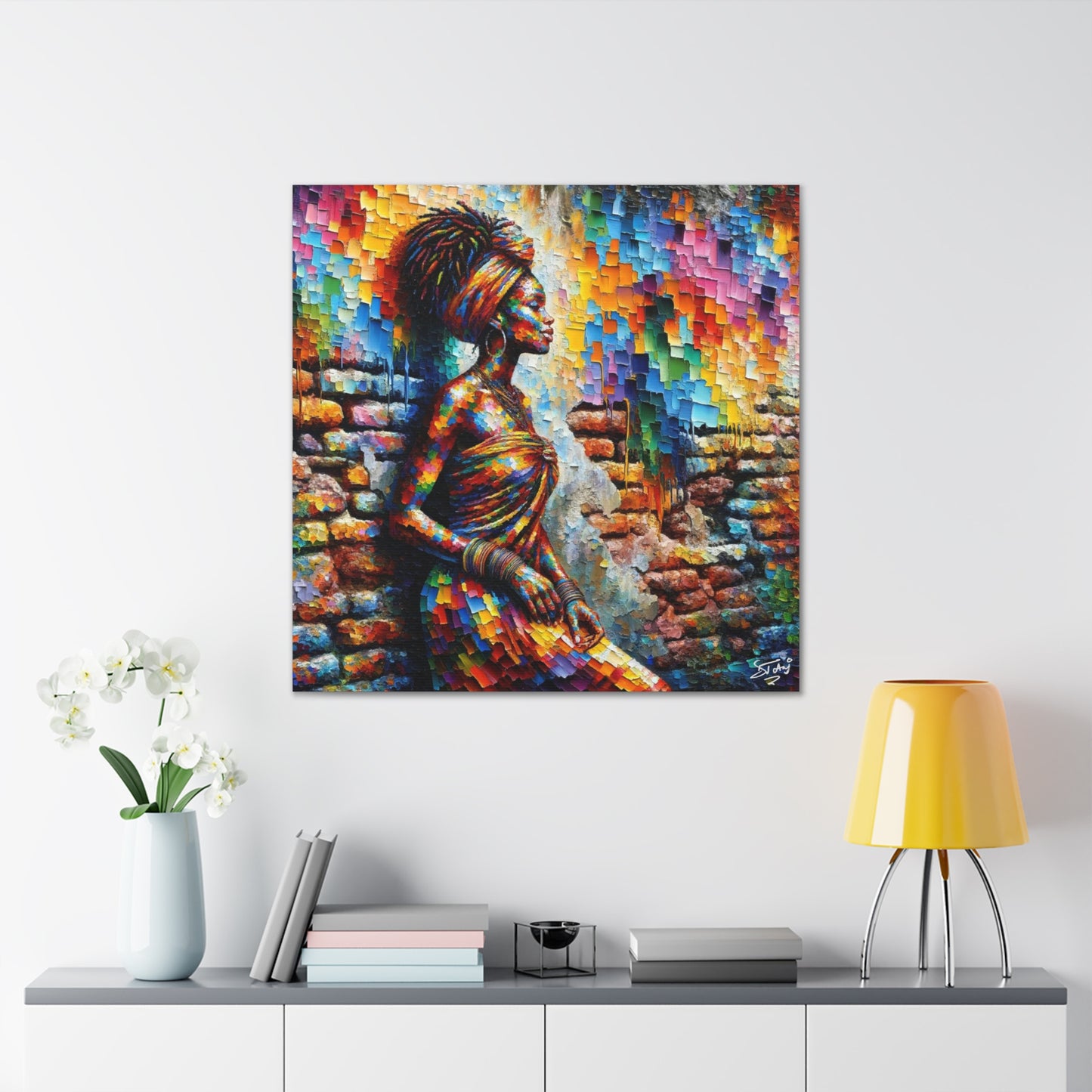 Art Print, Afro-Caribbean Woman "In Paint," (5) Oil Finish, West Indian Ethnicity, Cultural, Heritage, Semi-Abstract, Canvas Gallery Wrap