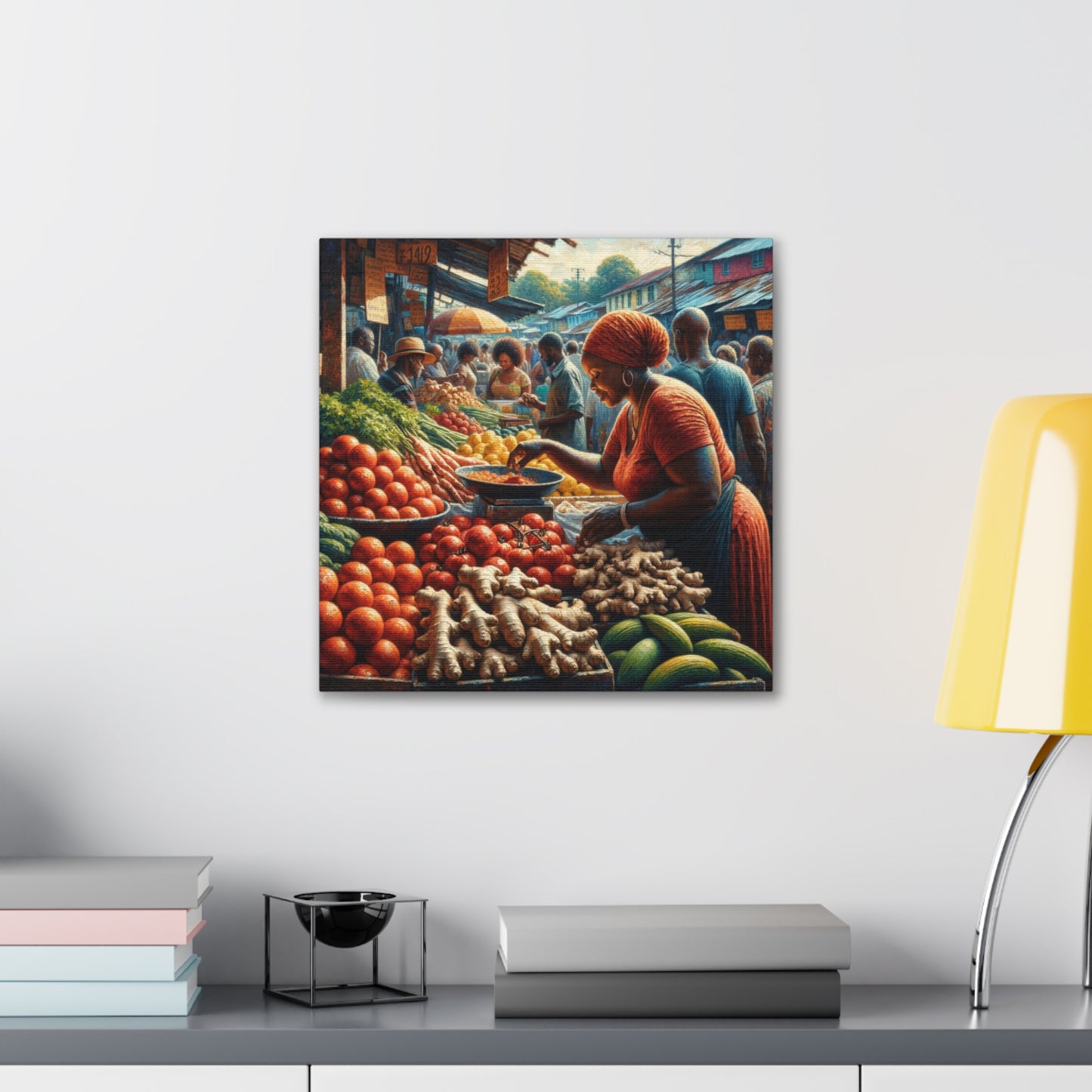 Art Print#7, "Selling at the Market", Market Scene in Trinidad, Caribbean, Oil Finish, West Indian Art, Canvas Gallery Wraps