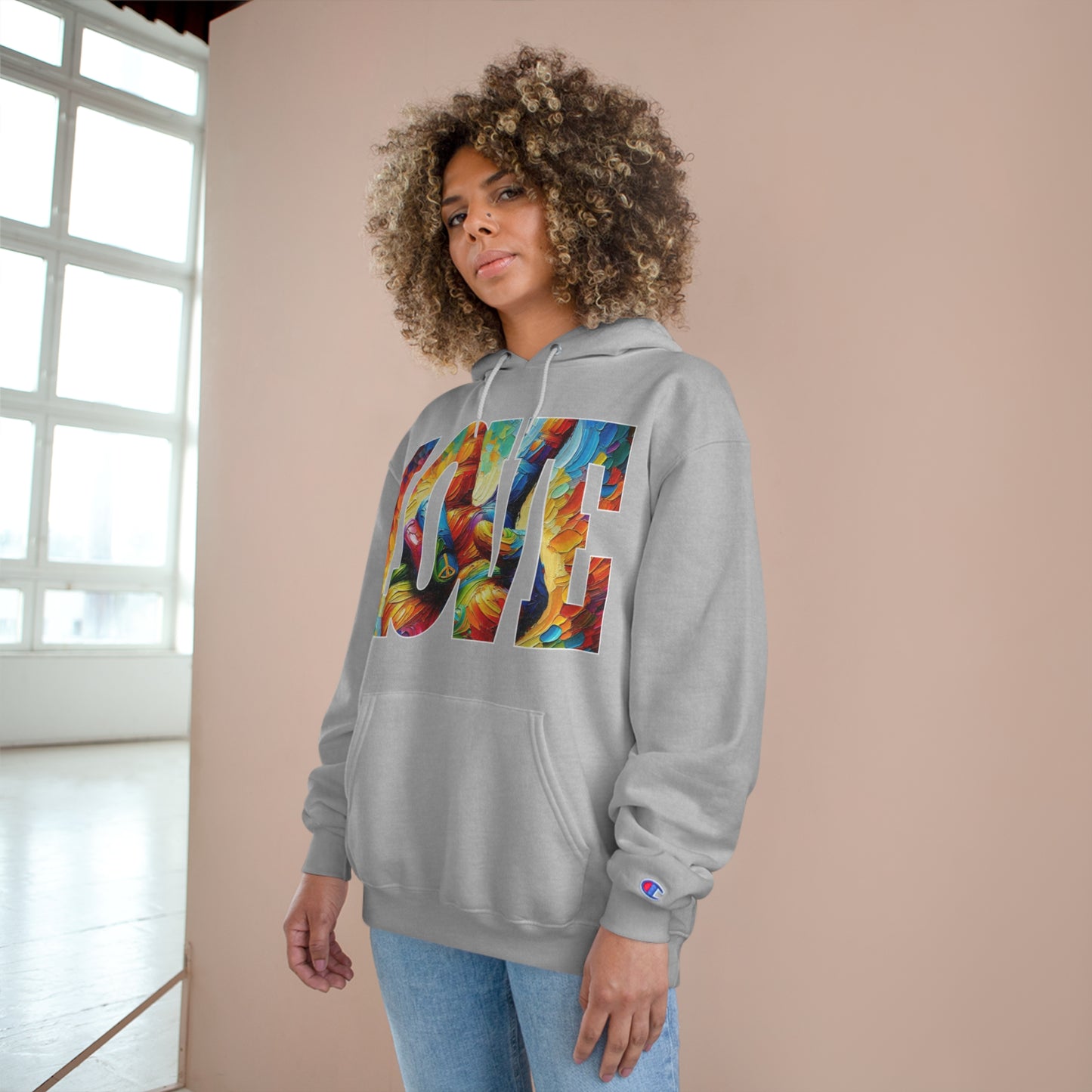 Champion Hoodie, "Peace & Love" Inclusion, Anti-Racism, Racial Justice, One Love, Unity, Diversity, Immigrant Outsiders, Caribbean Culture, FashionWithPurpose, ConsciousClothing, Cultural Identity, Black Inspiration Empowerment