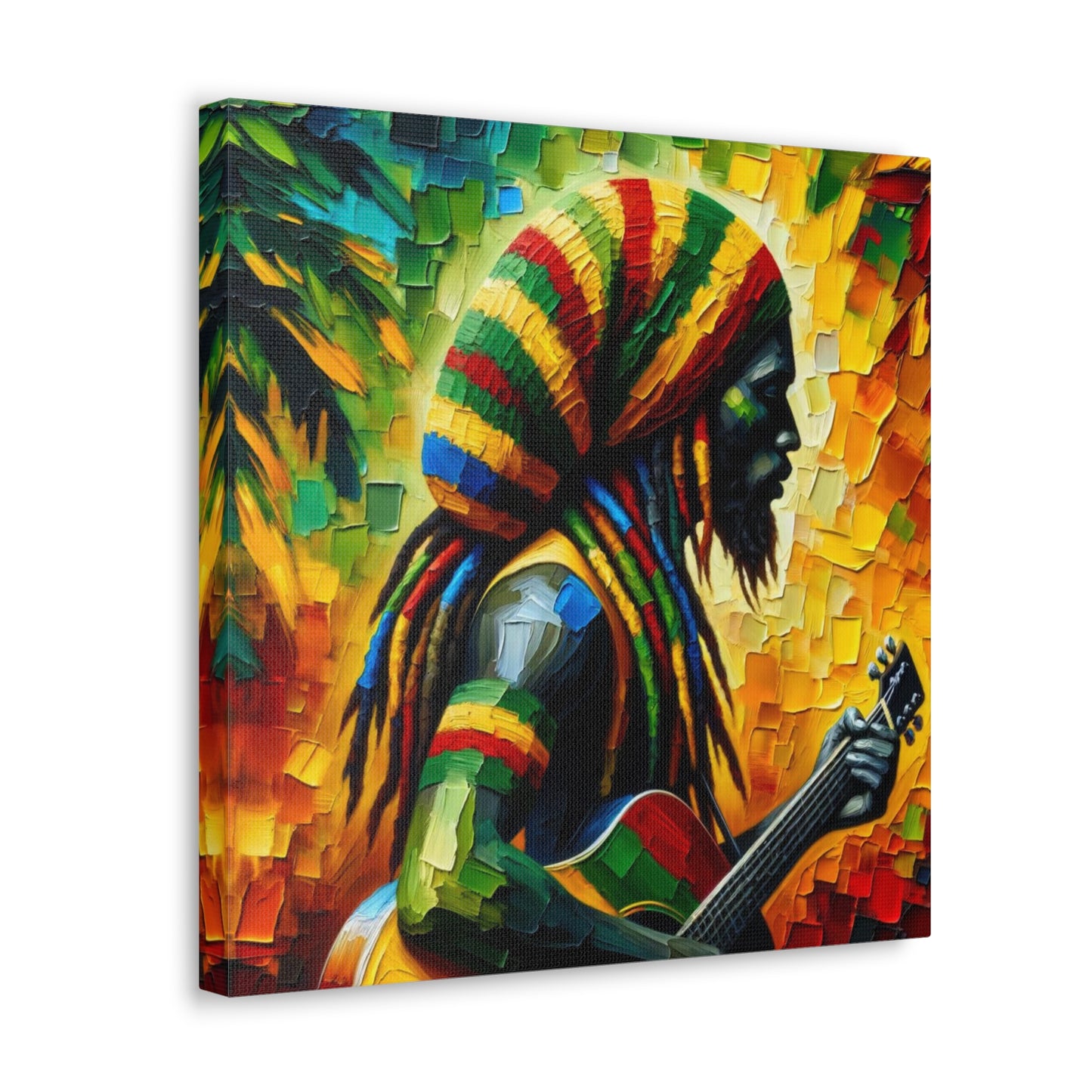 Art Print of Rastaman#5, Oil Finish, West Indian Ethnicity, Cultural, Heritage, Afro-Caribbean Man, Semi-Abstract, Canvas Gallery Wrap