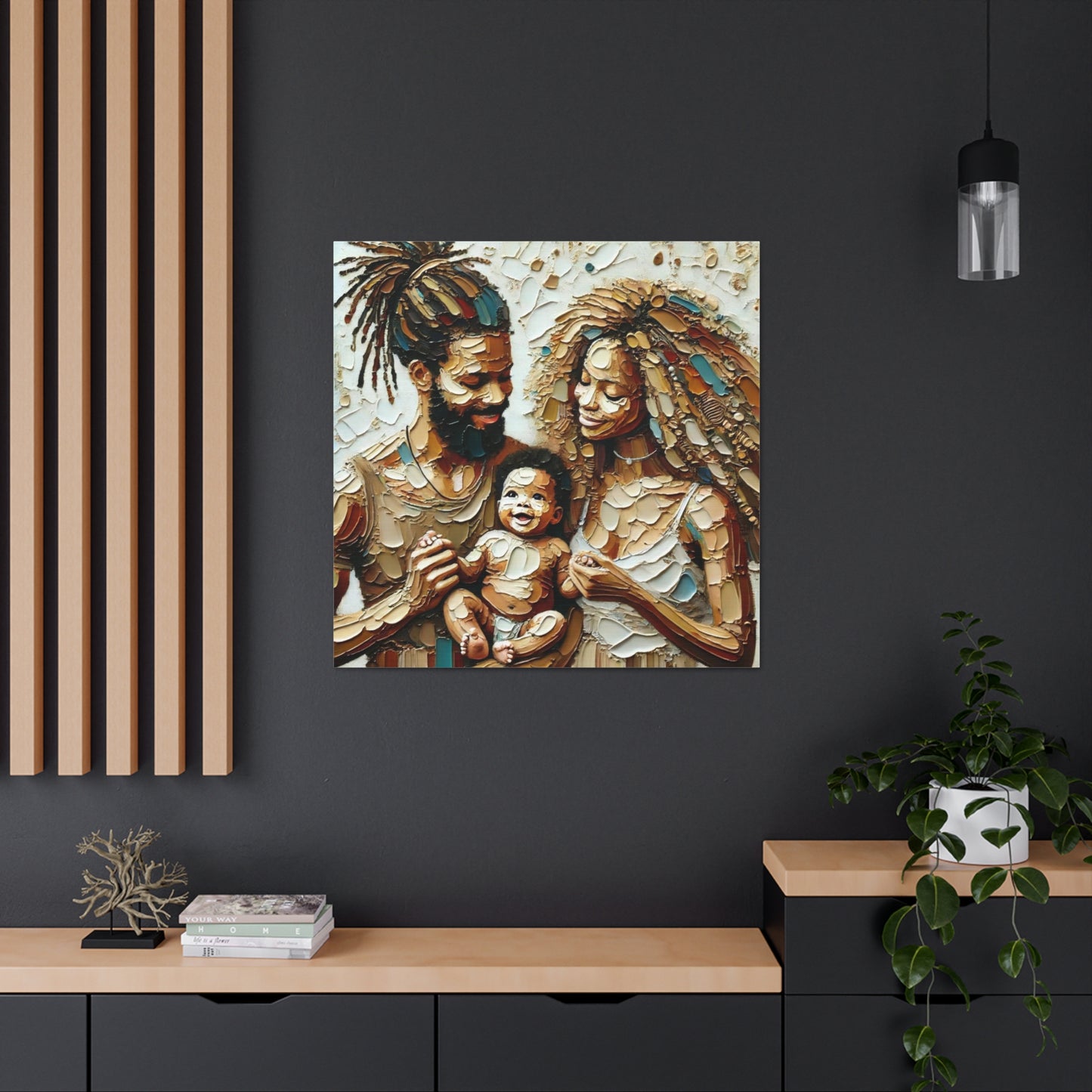 Art Print, Afro-Caribbean Family, Semi-Abstract, Oil Finish, West Indian Ethnicity, Cultural, Heritage, Semi-Abstract, Canvas Gallery Wrap