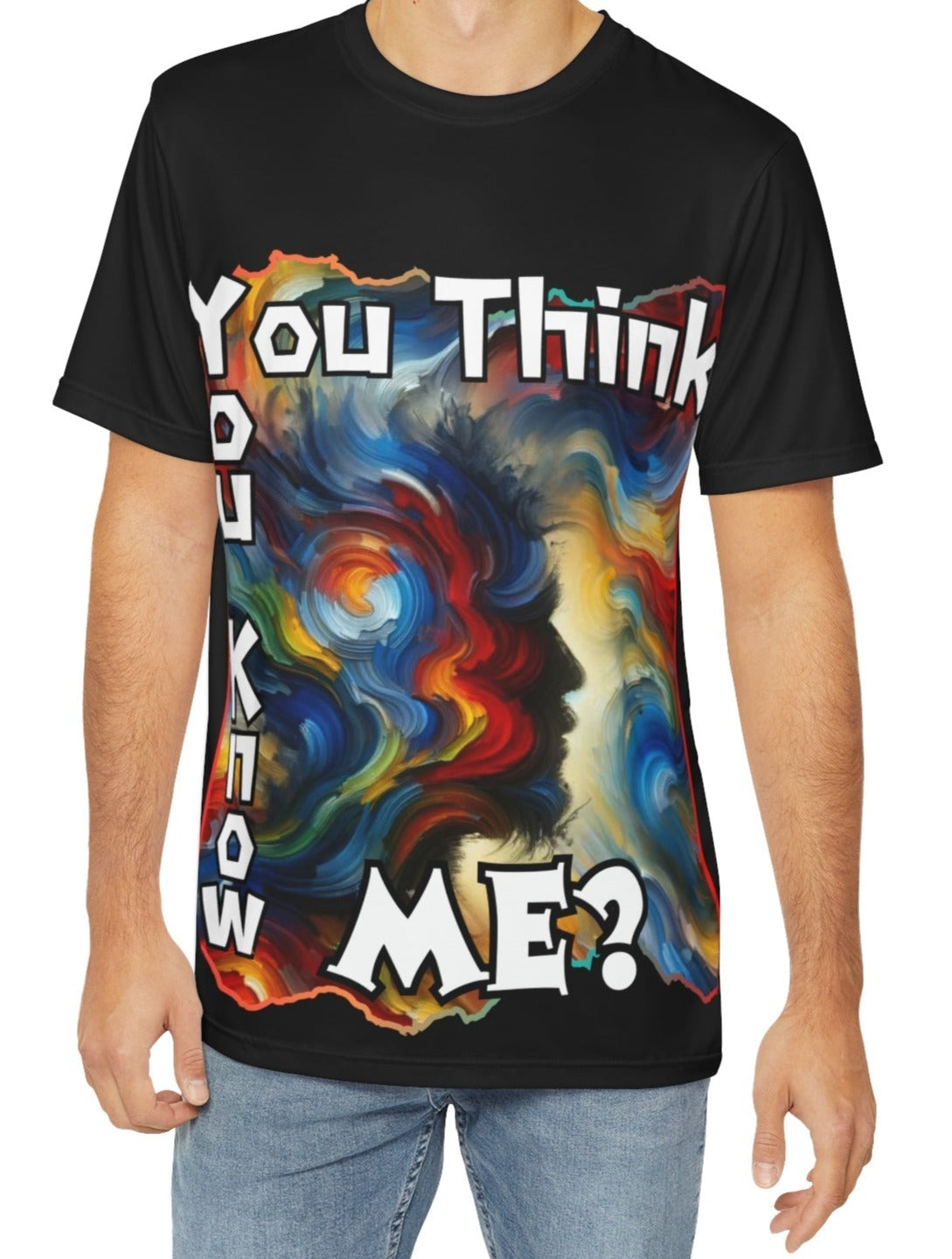 Men's Brushed Polyester Short Sleeve Tee (AOP), "You Think You Know Me?"