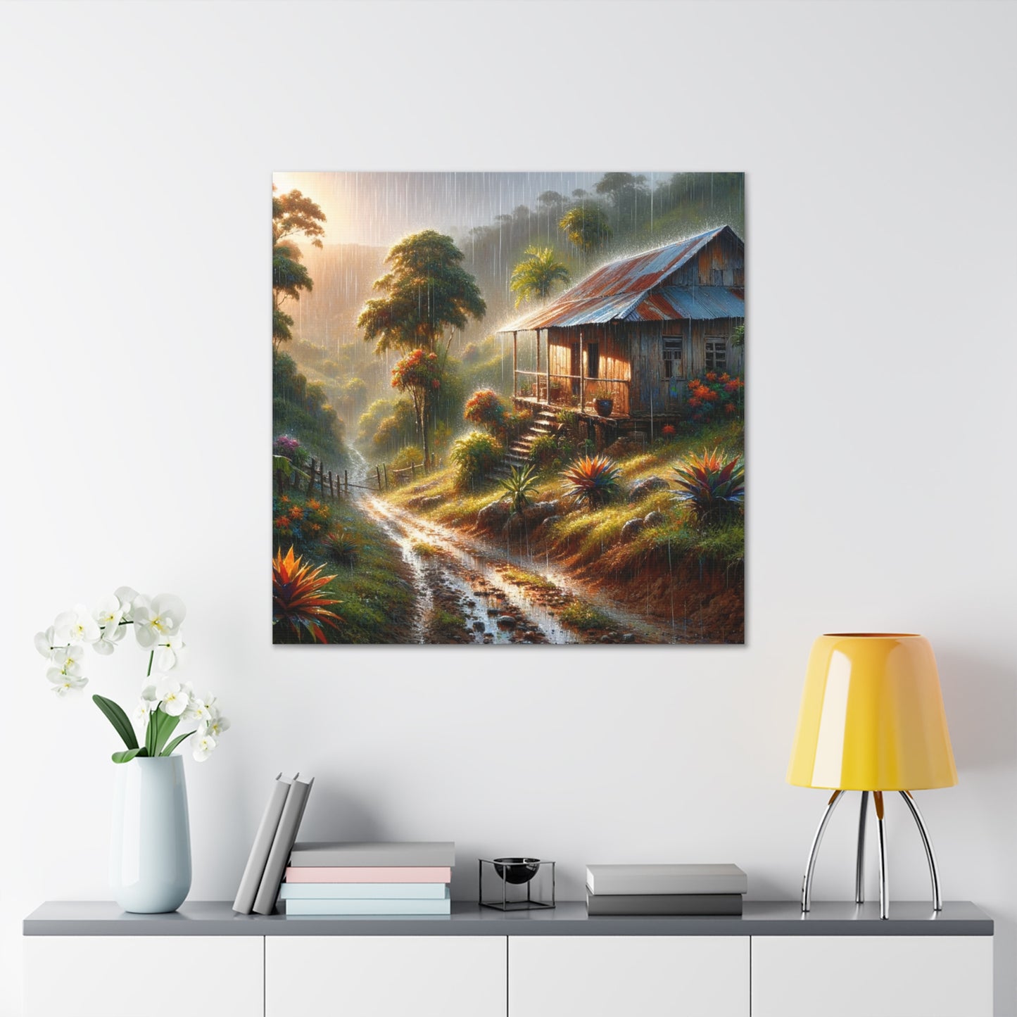 Art Print#2, Old Wooden House in the Trinidad and Tobago Countryside, including a few untamed croton plants, Canvas Gallery Wraps