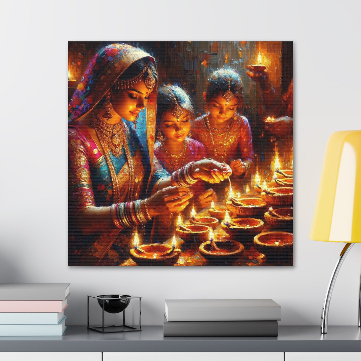 Art Print of Divali/Diwali Celebrations, Indo-Trinidadian, Oil Finish, West Indian Ethnicity, Cultural, Heritage, Canvas Gallery Wraps