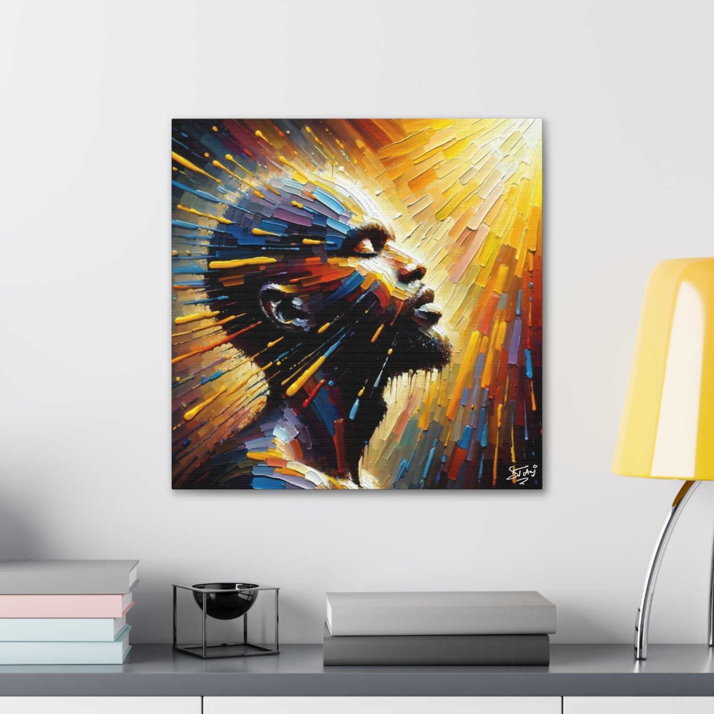 Art Print, Afro-Caribbean Man, "Bright Light" Oil Finish, West Indian Ethnicity, Cultural, Heritage, Abstract, Canvas Gallery Wrap