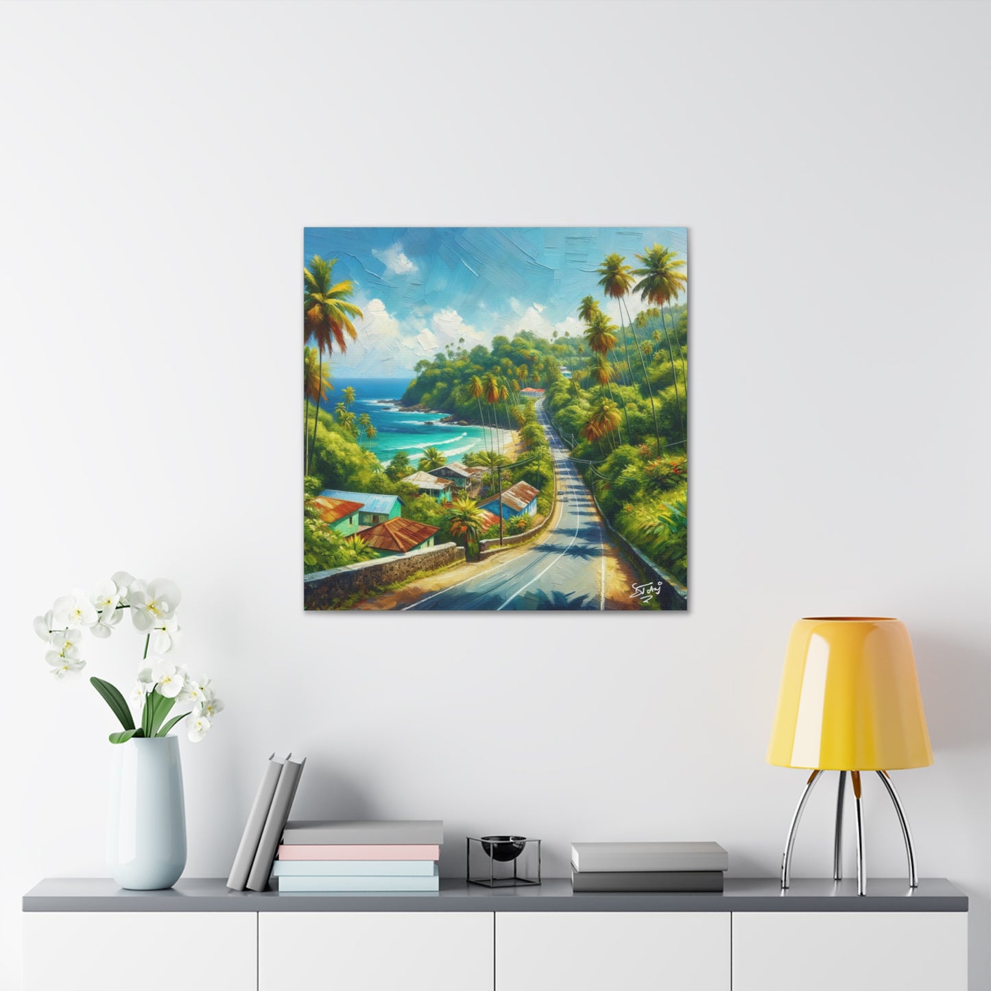 Art Print, Tranquil Countryside Road in Tobago, West Indian Art, Canvas Gallery Wraps