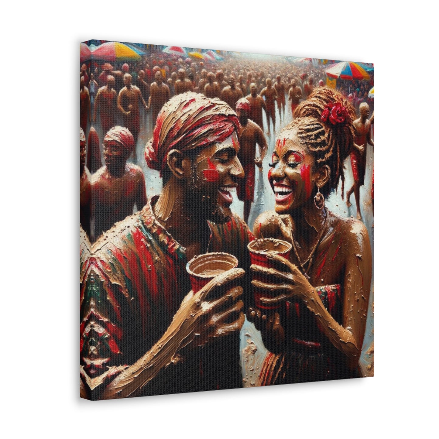 Art Print of Jouvert Morning, Afro-Caribbean Couple, Oil Finish, West Indian Ethnicity, Cultural, Heritage, Canvas Gallery Wraps