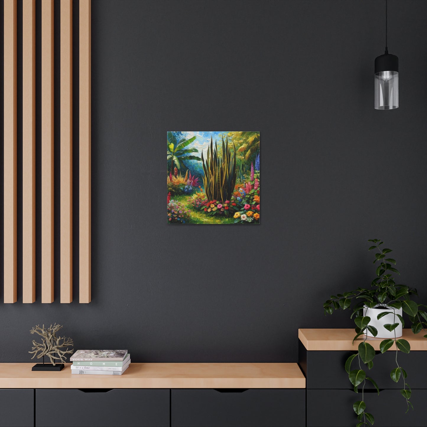 Art Print of Snake Plant in Tropical Flower Garden, Oil Finish, West Indian Art, Canvas Gallery Wraps