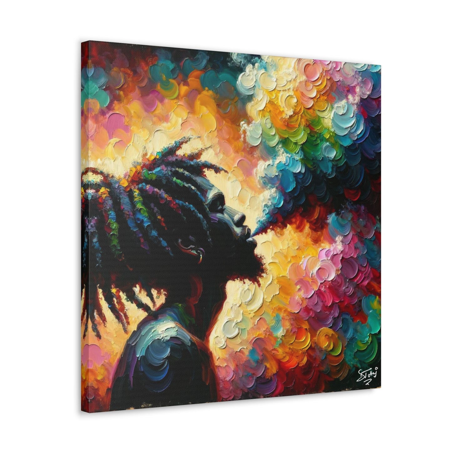 Art Print of Rastaman in Euphoria, Oil Finish, West Indian Ethnicity, Cultural, Heritage, Afro-Caribbean Man, Semi-Abstract, Canvas Gallery Wrap