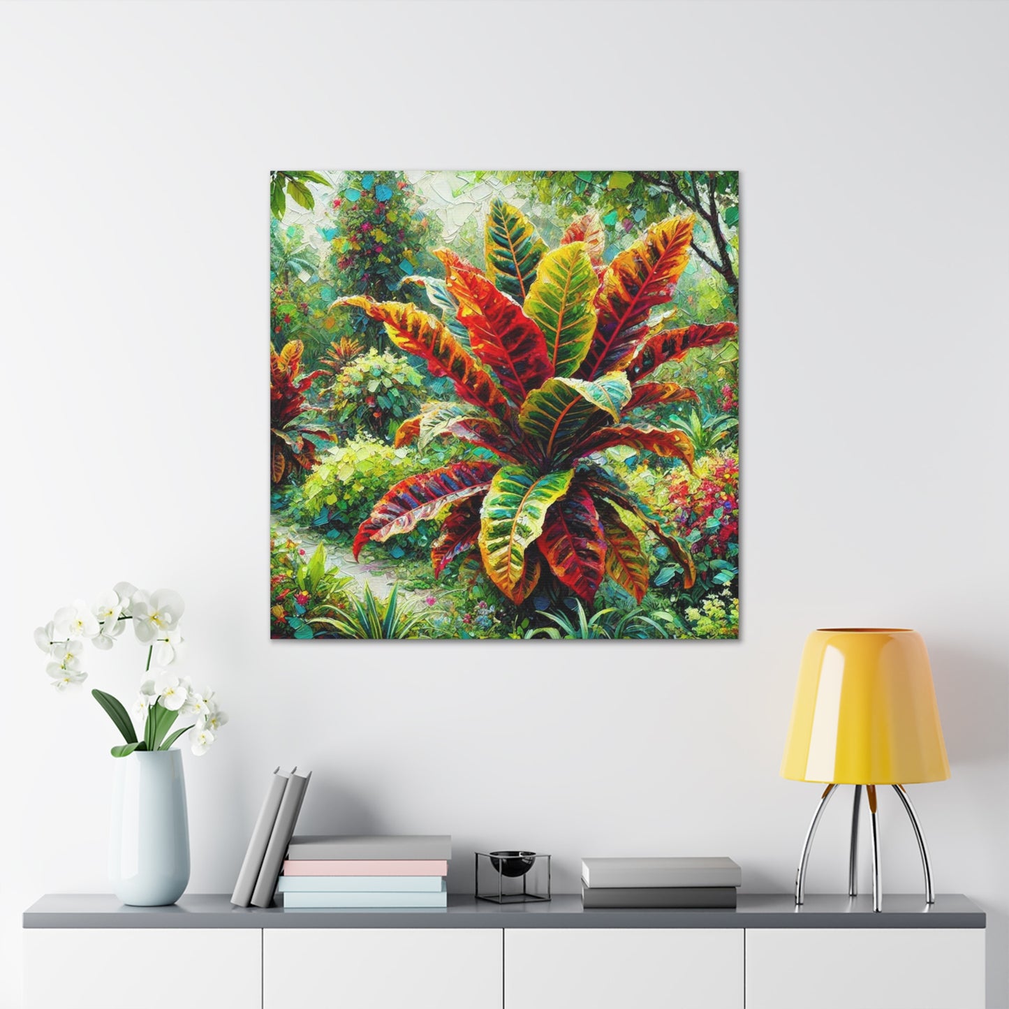 Art Print, Crotons, Oil Finish, West Indian Art, Canvas Gallery Wraps