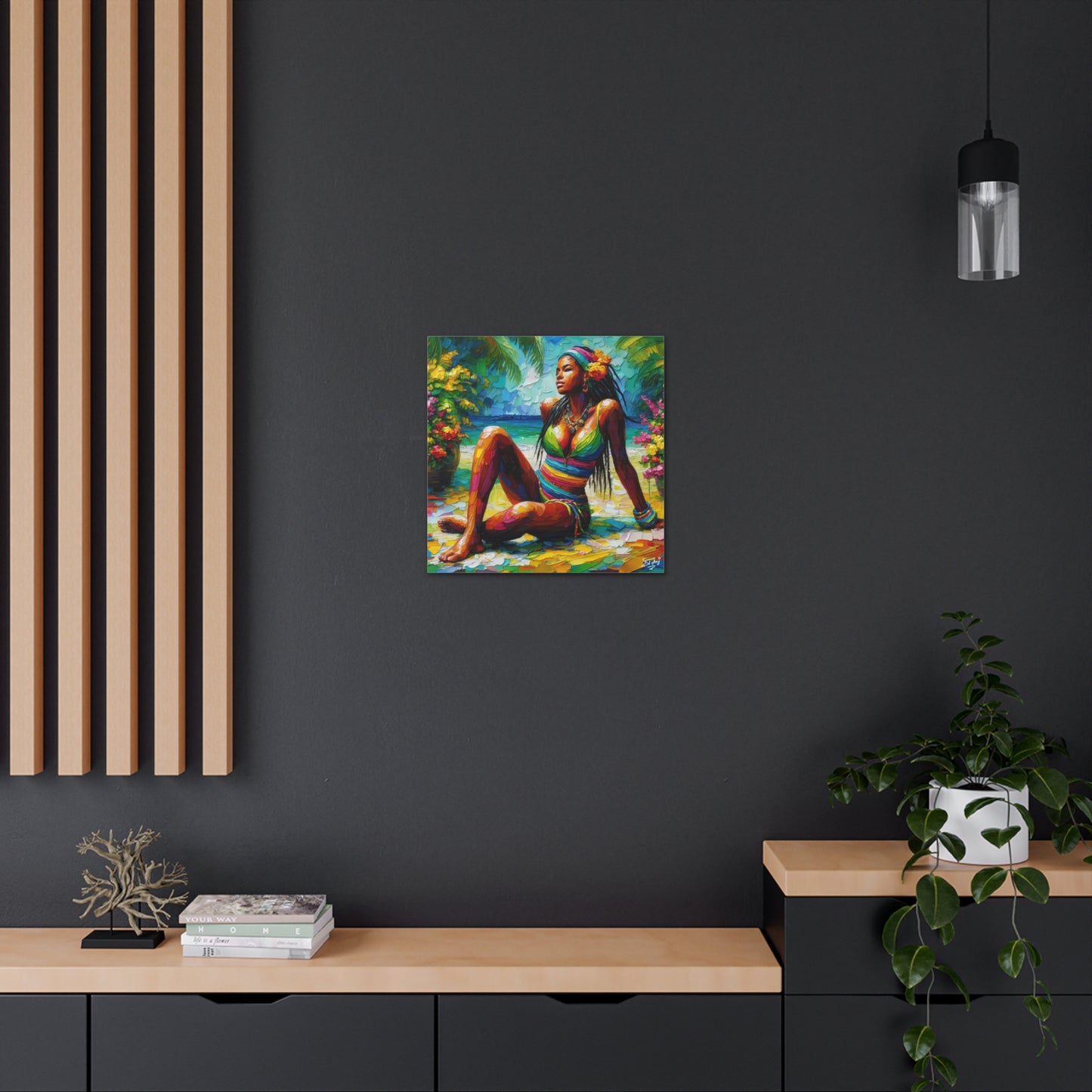 Art Print, Caribbean Woman, "Relaxing" Oil Finish, West Indian Ethnicity, Cultural, Heritage, Abstract, Canvas Gallery Wrap