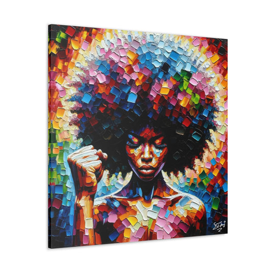 Art Print, Afro-Caribbean Woman, Black Power, Oil Finish, West Indian Ethnicity, Cultural, Heritage, Semi-Abstract, Canvas Gallery Wrap