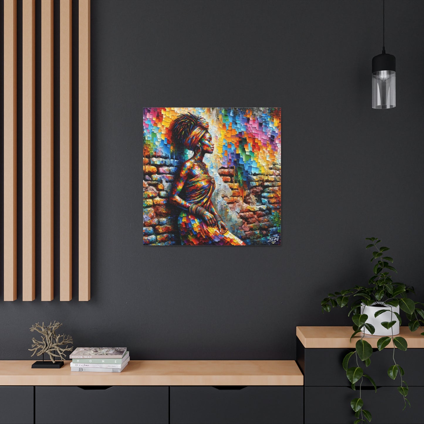 Art Print, Afro-Caribbean Woman "In Paint," (5) Oil Finish, West Indian Ethnicity, Cultural, Heritage, Semi-Abstract, Canvas Gallery Wrap