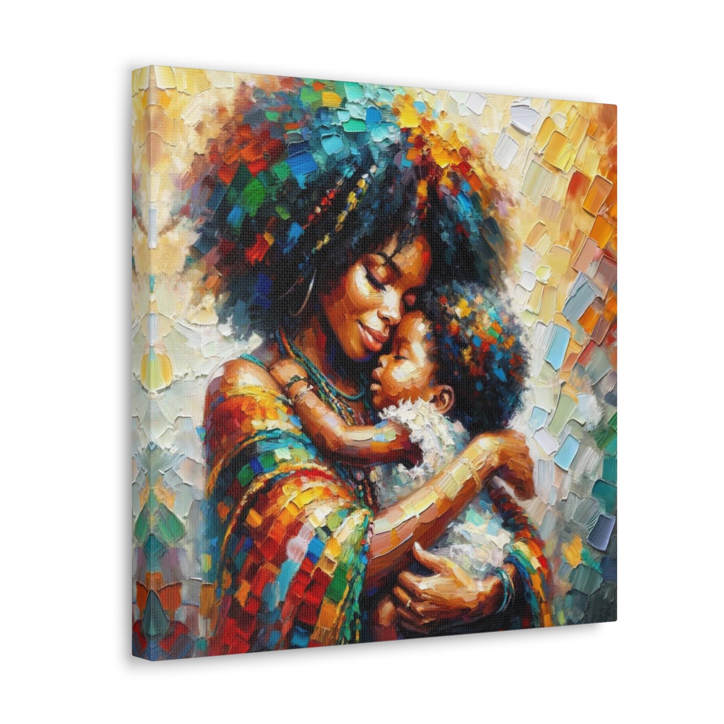 Art Print, Mother & Child#3, Afro-Caribbean Woman, Oil Finish, West Indian Ethnicity, Cultural, Heritage, Semi-Abstract, Canvas Gallery Wrap