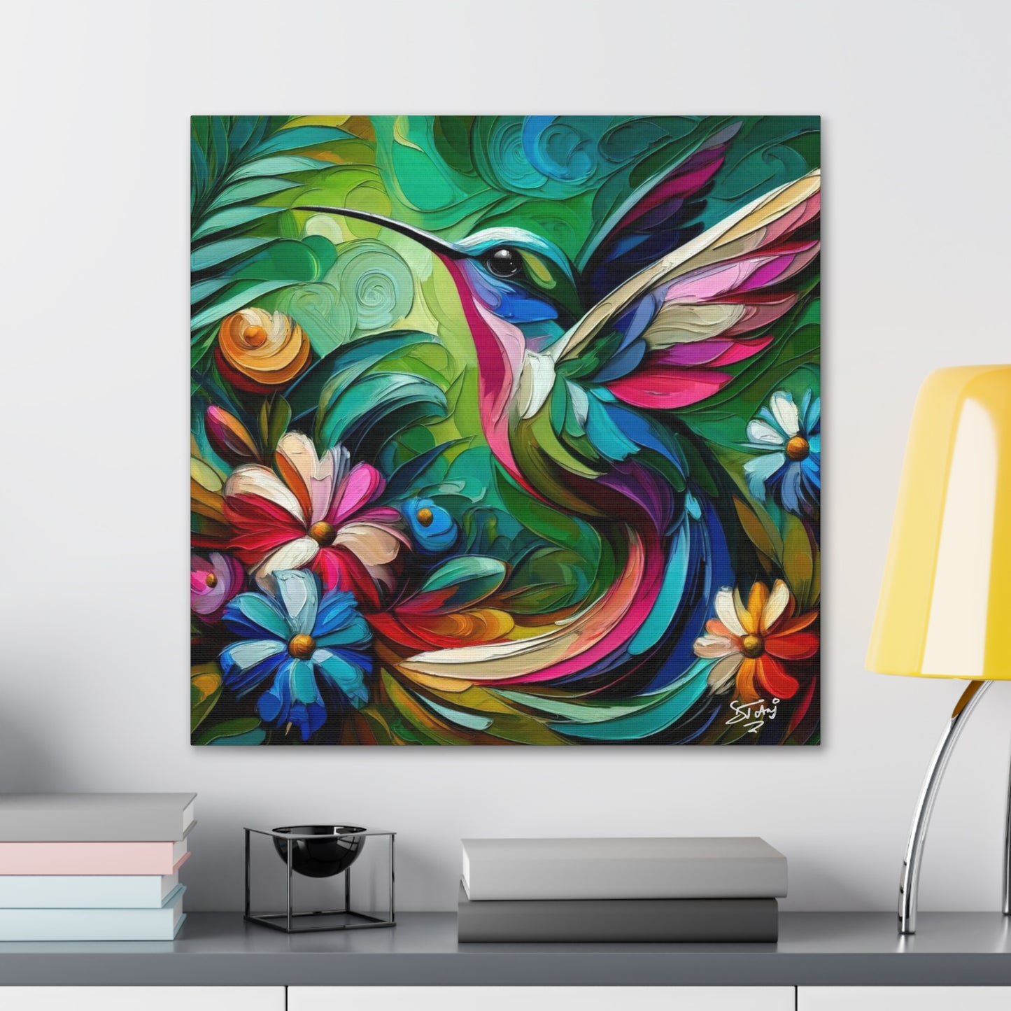 Art Print, Hummingbird, Caribbean Birds, Abstract Oil Finish, Caribbean Nature, Cultural, Heritage, Canvas Gallery Wrap