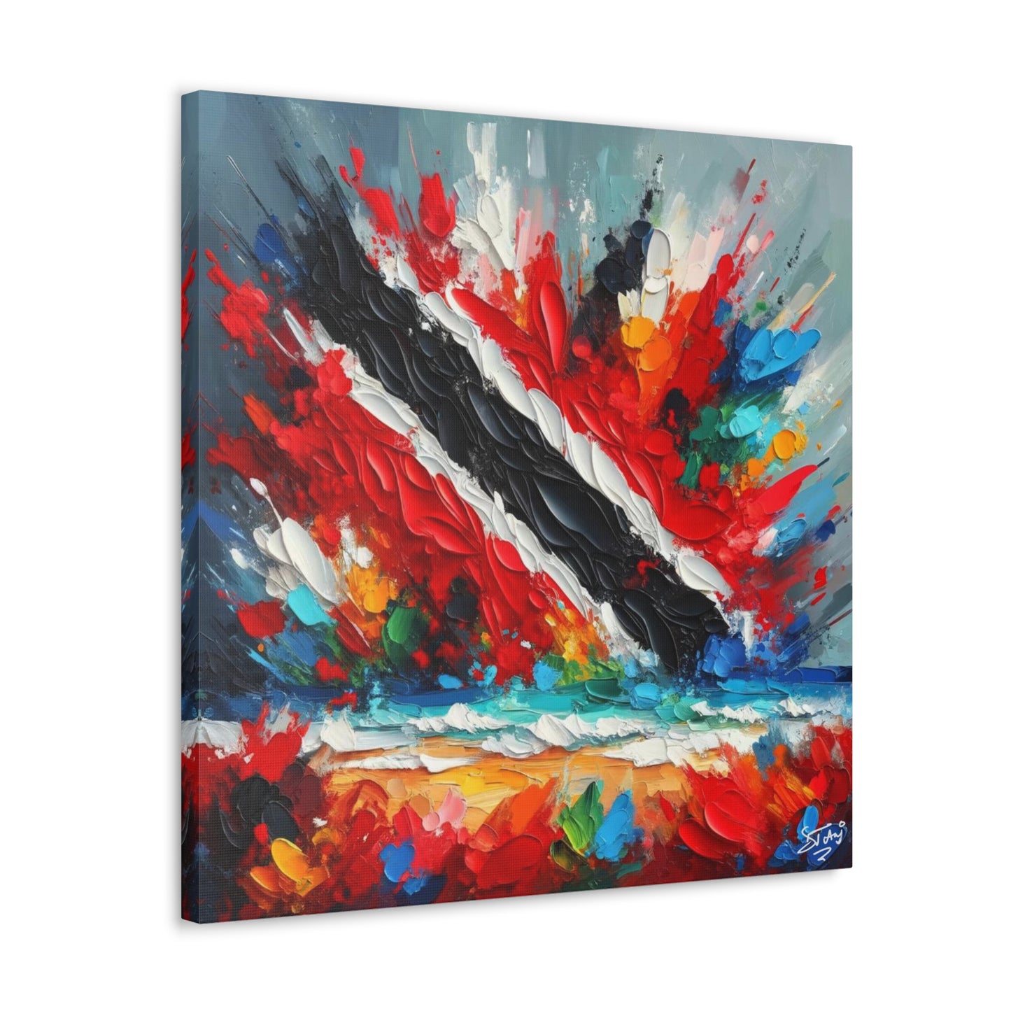 Art Print, Trinidad Abstract Scene, Oil Finish, Unity, One Love, Semi-Abstract, Canvas Gallery Wrap