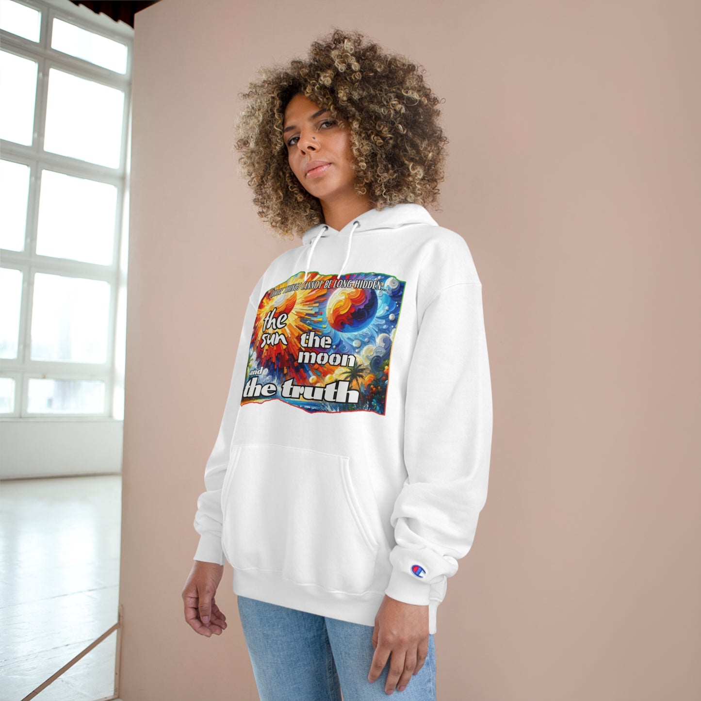 Champion Hoodie, "Three Things Cannot Be Hidden..." Inclusion, Anti-Racism, Racial Justice, One Love, Unity, Diversity, Immigrant Outsiders, Caribbean Culture, FashionWithPurpose, ConsciousClothing, Cultural Identity, Black Inspiration Empowerment