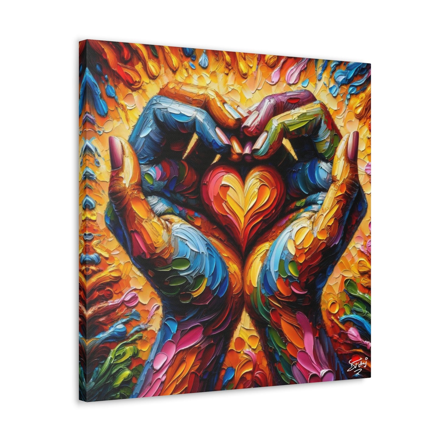 Art Print, Hands 'In Love,' Oil Finish, Unity, One Love, Semi-Abstract, Canvas Gallery Wrap