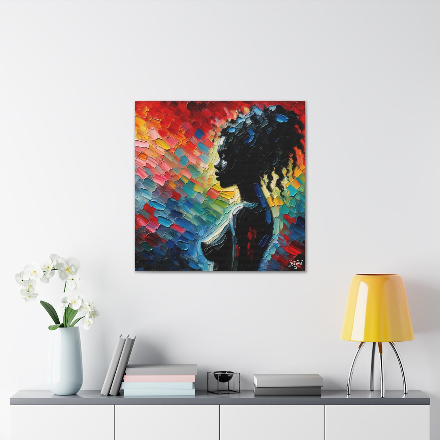 Art Print, Afro-Caribbean Woman, Silhouette, Oil Finish, West Indian Ethnicity, Cultural, Heritage, Abstract, Canvas Gallery Wrap