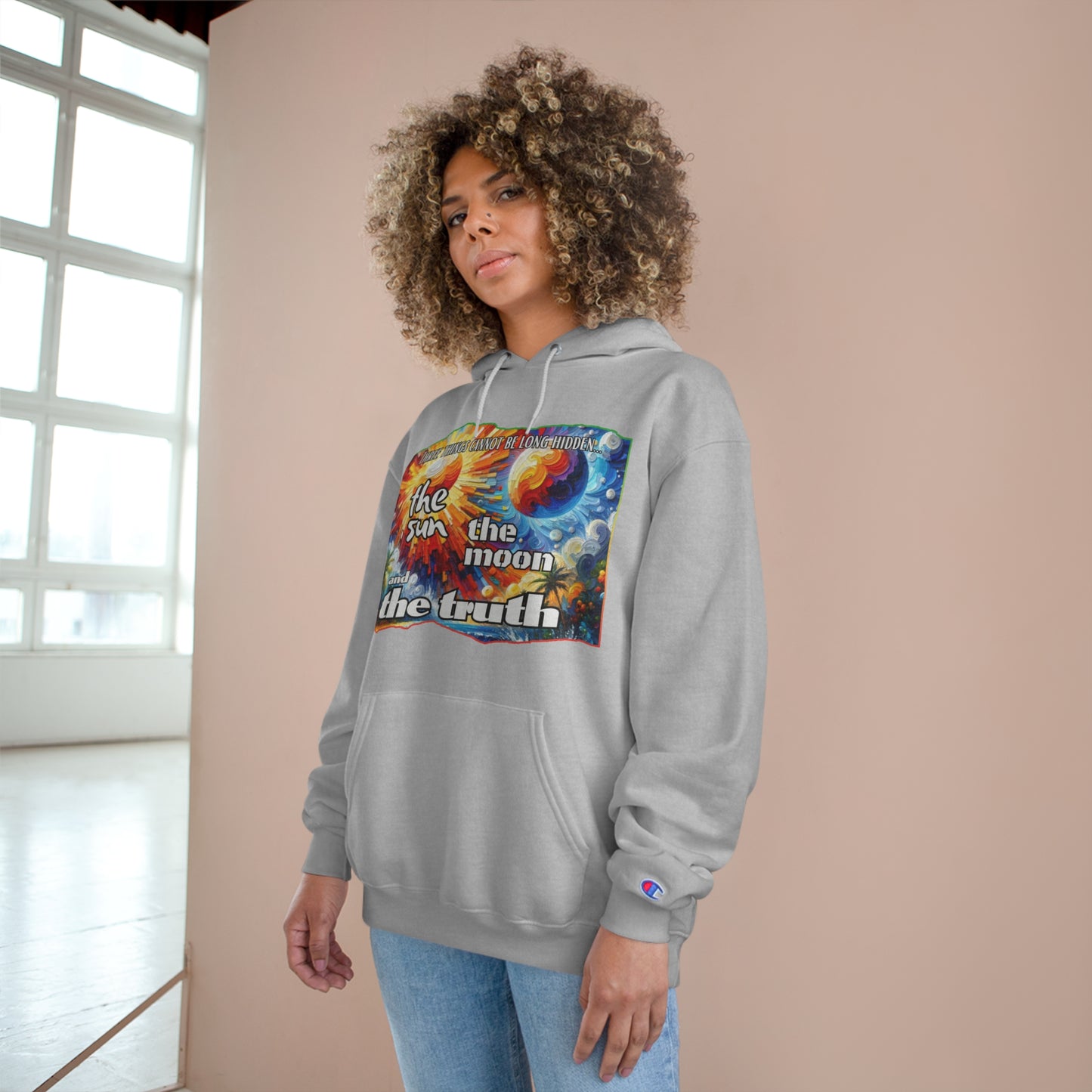 Champion Hoodie, "Three Things Cannot Be Hidden..." Inclusion, Anti-Racism, Racial Justice, One Love, Unity, Diversity, Immigrant Outsiders, Caribbean Culture, FashionWithPurpose, ConsciousClothing, Cultural Identity, Black Inspiration Empowerment