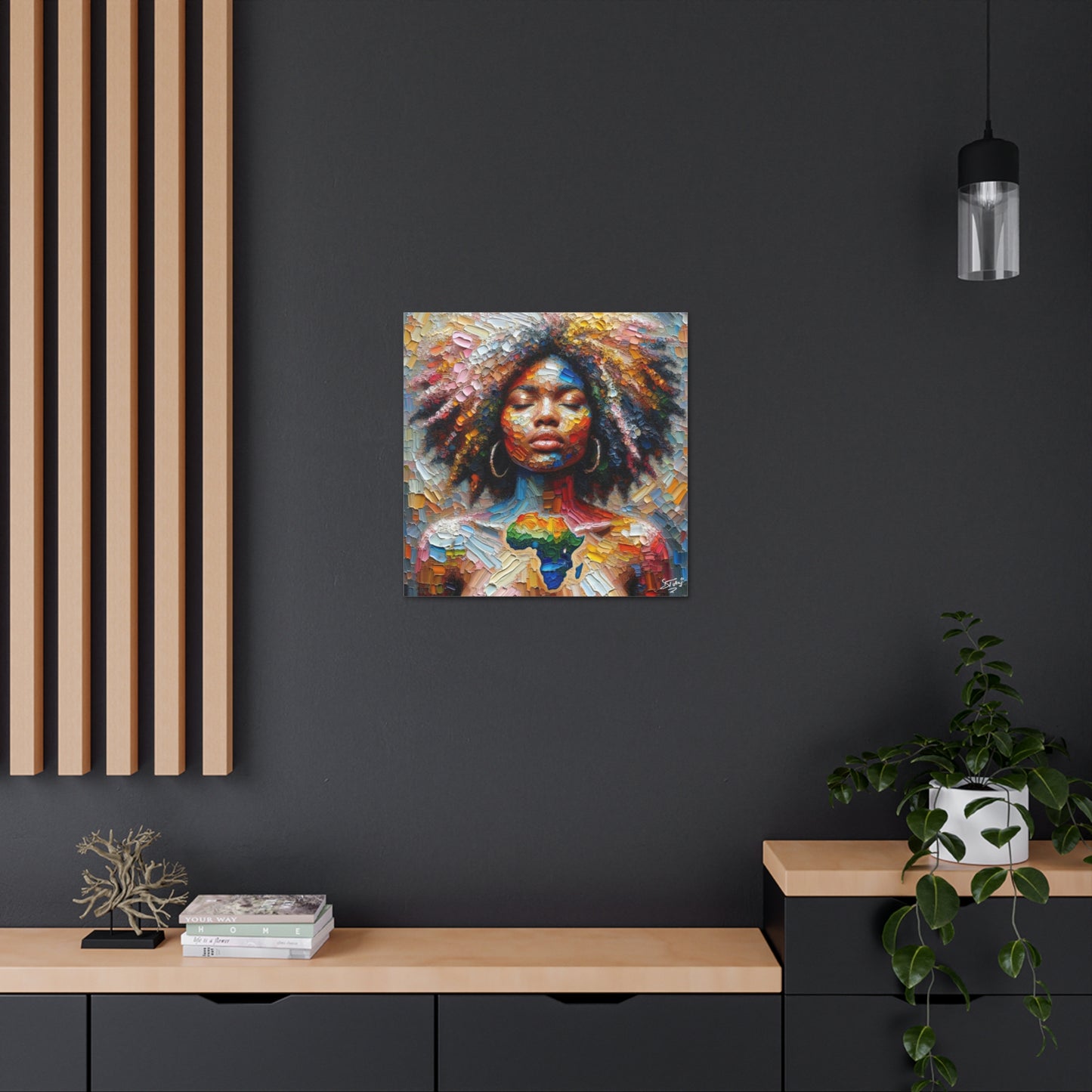 Art Print, "Mother Africa" Oil Finish, West Indian Ethnicity, Cultural, Heritage, Abstract, Canvas Gallery Wrap