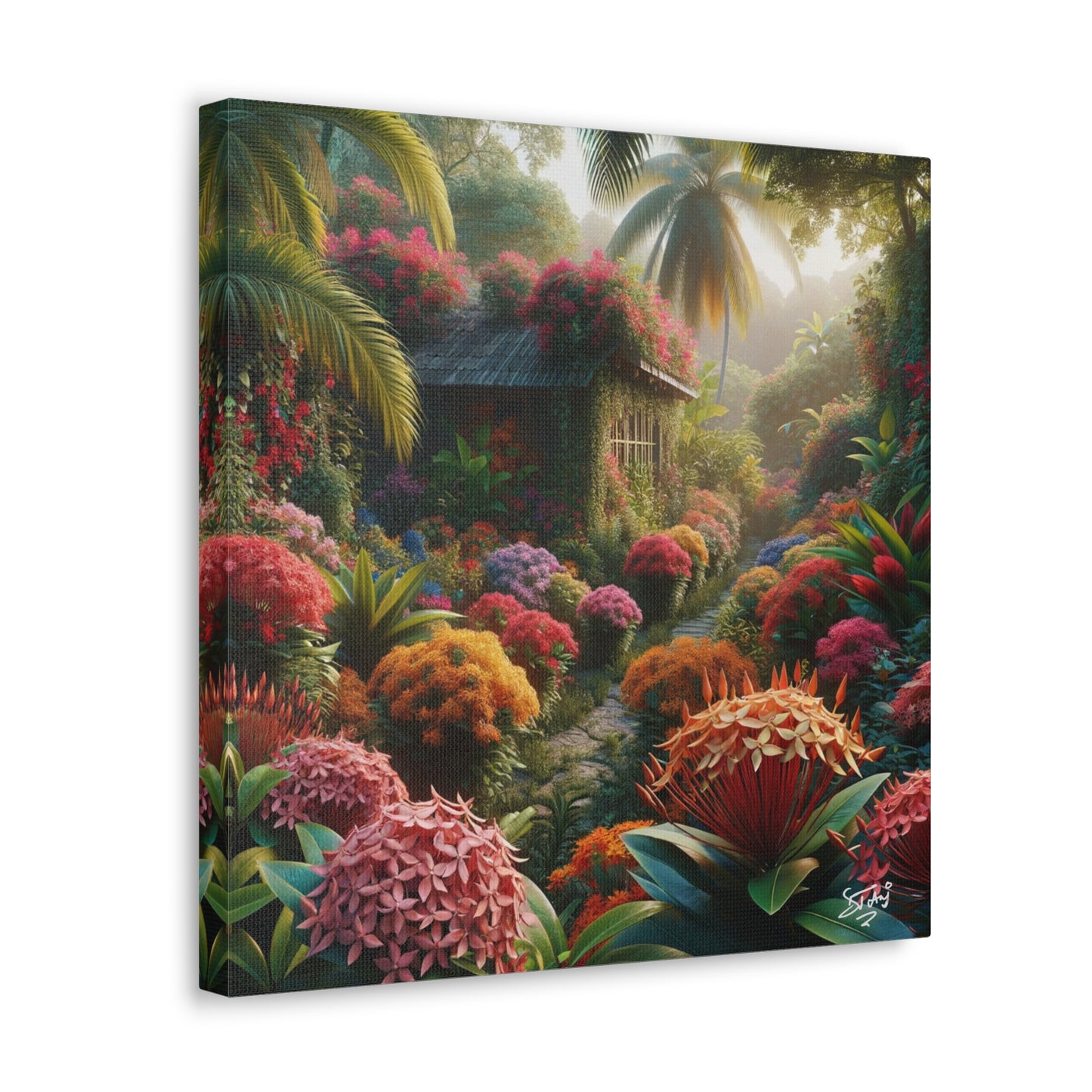 Oil Print of Ixora Garden in The Caribbean, Vibrant and Vivid Colors of Ixora flowers, Trinidad and Tobago, Canvas Gallery Wraps