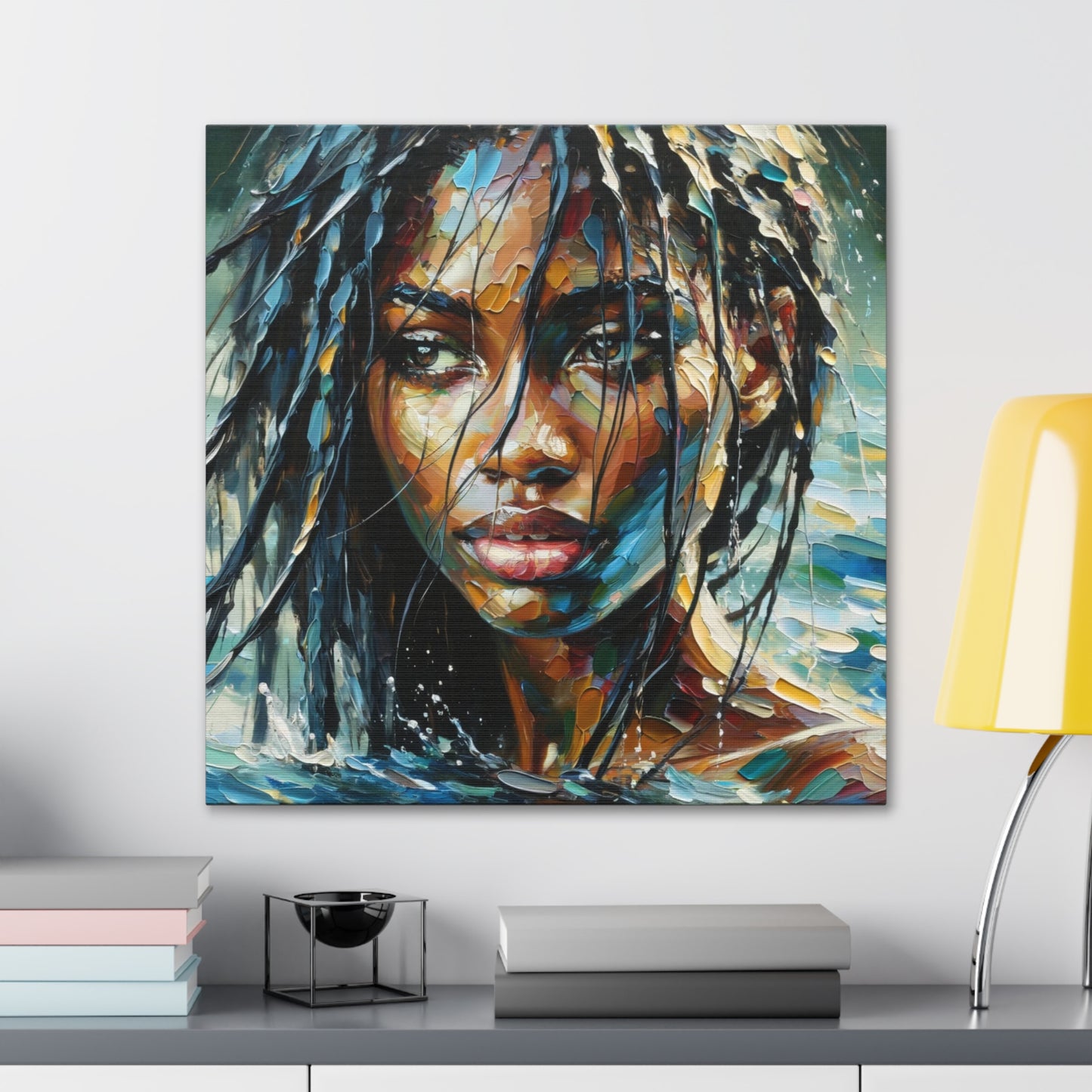 Art Print#10 of Trini Woman - Chilling in the Caribbean Sea, Oil Finish, West Indian Ethnicity, Cultural, Heritage Art, Canvas Gallery Wraps