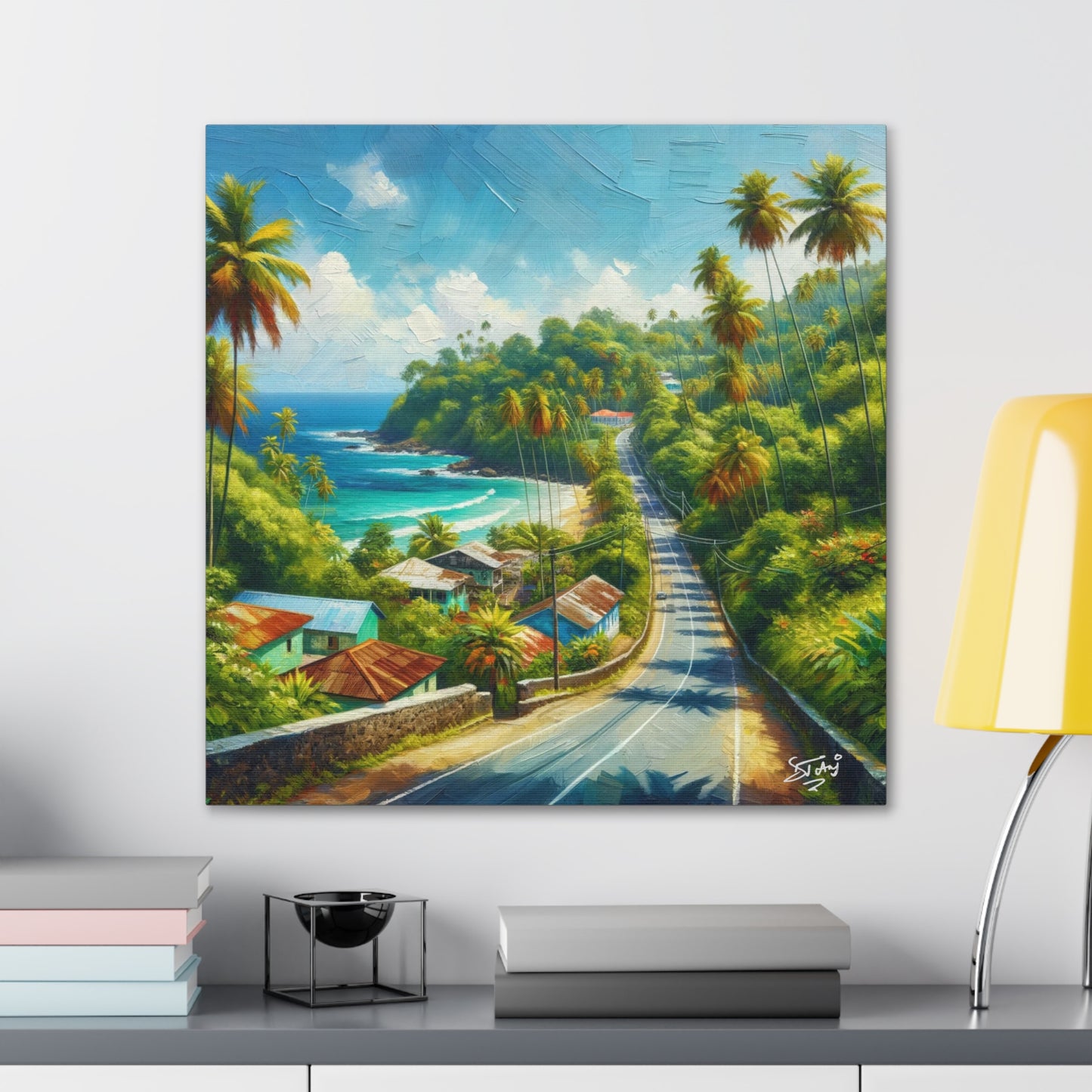 Art Print, Tranquil Countryside Road in Tobago, West Indian Art, Canvas Gallery Wraps