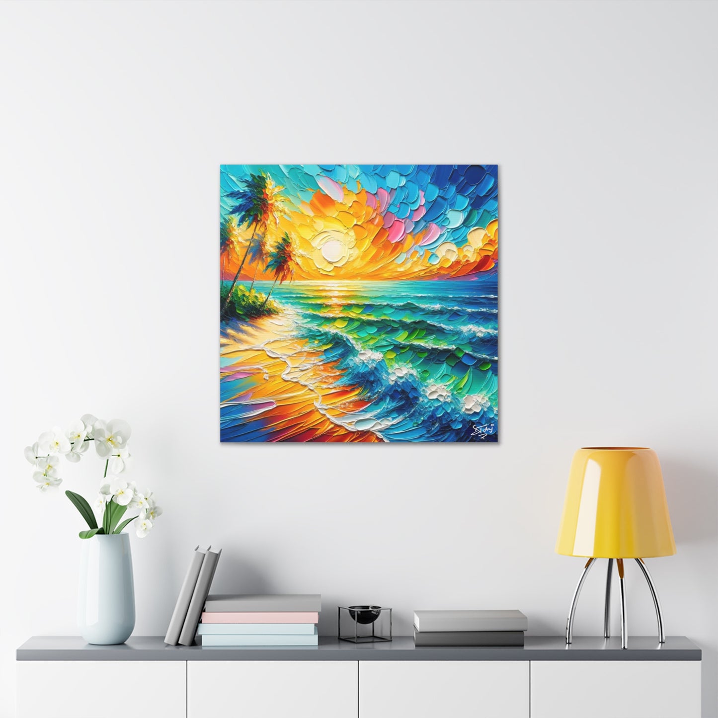 Art Print of Caribbean Beach Scene, West Indian Art, Canvas Gallery Wraps