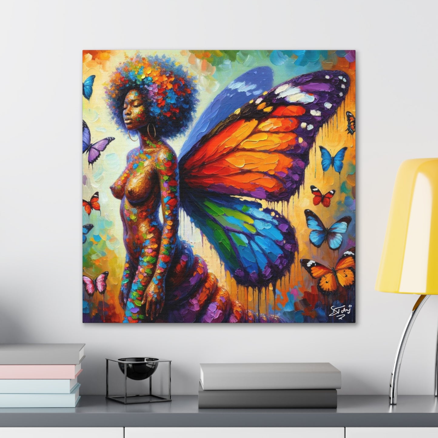 Art Print, Black Woman, "Change is Growth," Oil Finish, West Indian Ethnicity, Cultural, Heritage, Semi-Abstract, Canvas Gallery Wrap