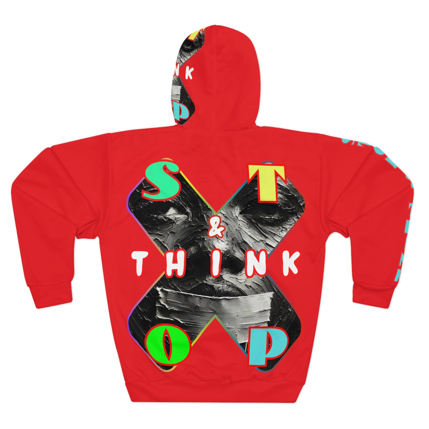 Unisex Pullover Hoodie (AOP) "Stop & Think"