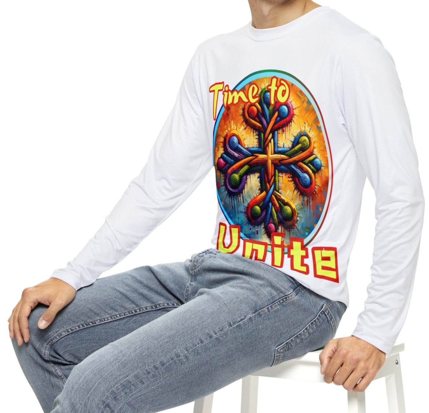 Men's Brushed Polyester Long Sleeve Shirt (AOP) "Time To Unite"