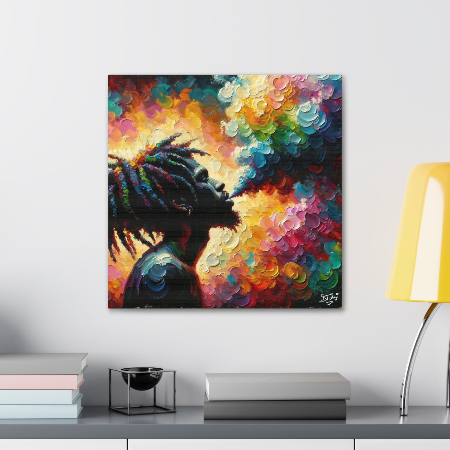 Art Print of Rastaman in Euphoria, Oil Finish, West Indian Ethnicity, Cultural, Heritage, Afro-Caribbean Man, Semi-Abstract, Canvas Gallery Wrap