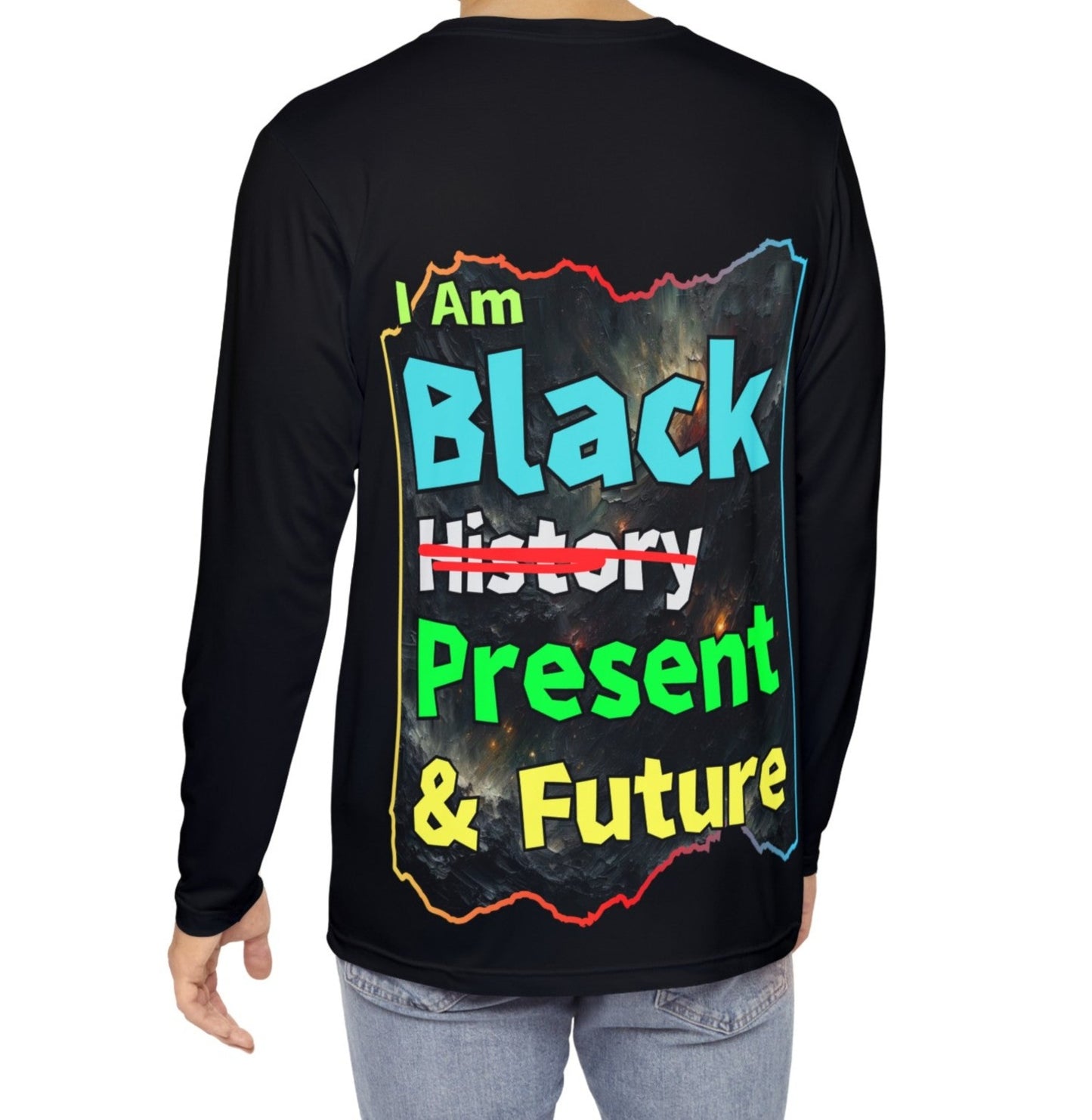 Men's Brushed Polyester Long Sleeve Shirt (AOP) "I Am Black Present & Future"