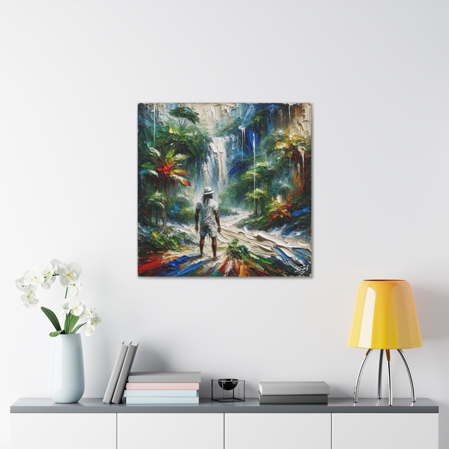 Art Print of Caribbean Man at Waterfall, West Indian Art, Canvas Gallery Wraps