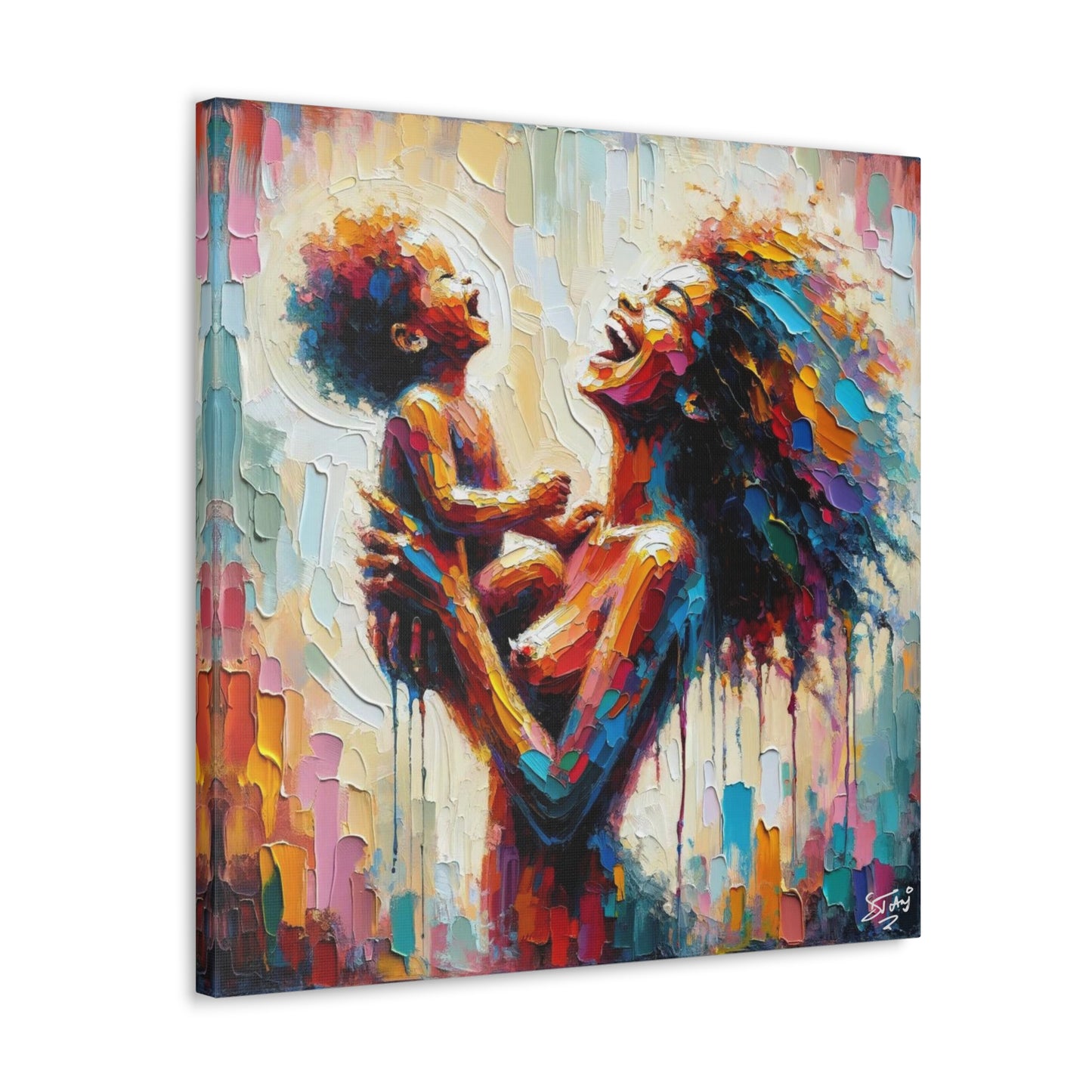 Art Print, Afro-Caribbean Woman & Child, Oil Finish, West Indian Ethnicity, Cultural, Heritage, Semi-Abstract, Canvas Gallery Wrap