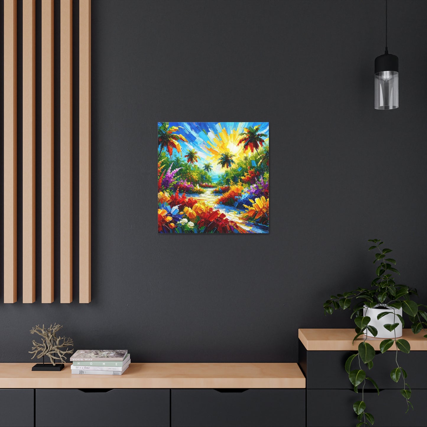 Art Print of Tropical Flower Garden, Abstract Oil Finish, West Indian Art, Canvas Gallery Wraps