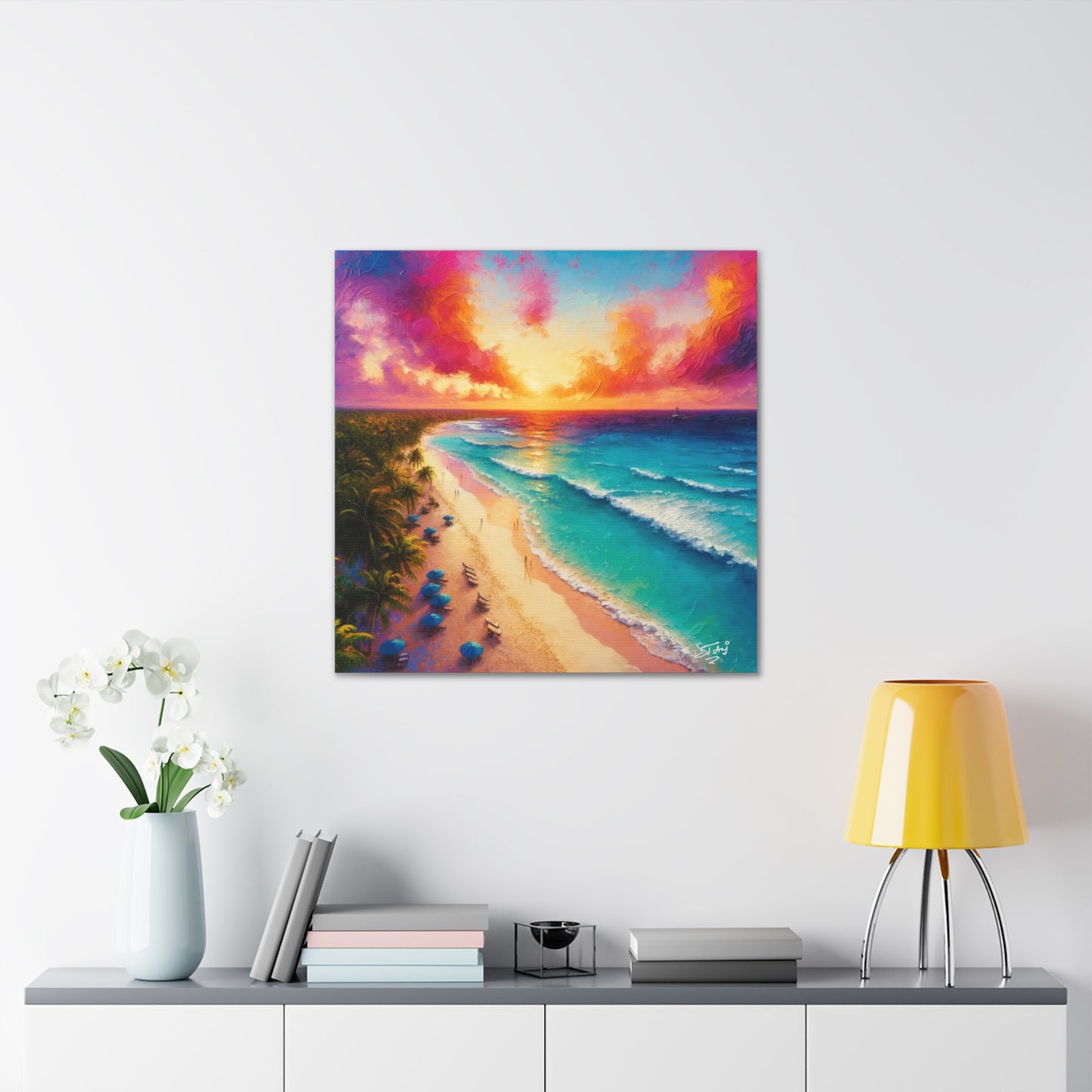 Art Print of Caribbean Beach Sunset, Oil Painting, West Indian Art, Canvas Gallery Wraps