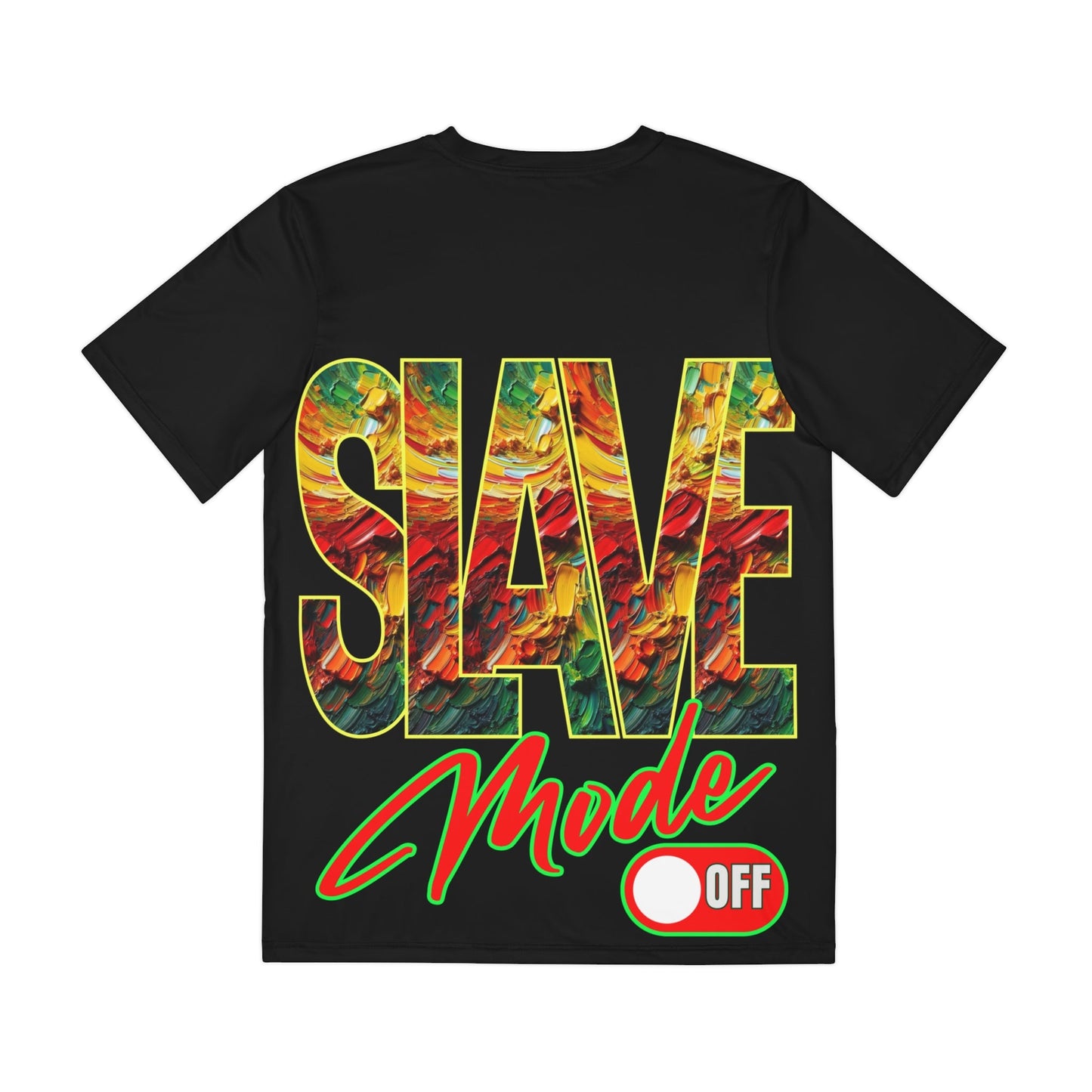 Men's Brushed Polyester Short Sleeve Tee (AOP), "SLAVE Mode Off"