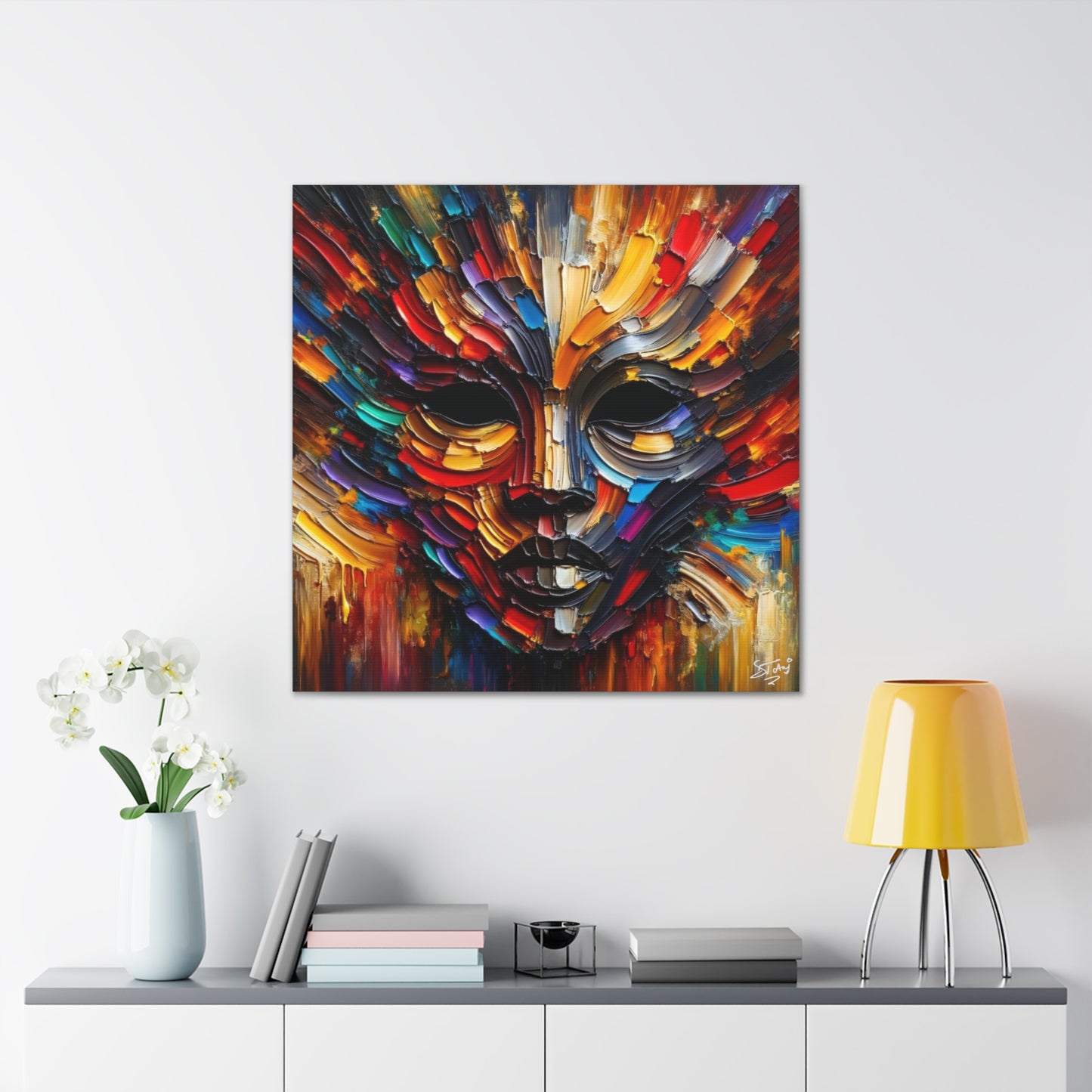 Art Print, Afro-Caribbean Mask, Oil Finish, Carnival,  West Indian Ethnicity, Cultural, Heritage, Semi-Abstract, Canvas Gallery Wrap