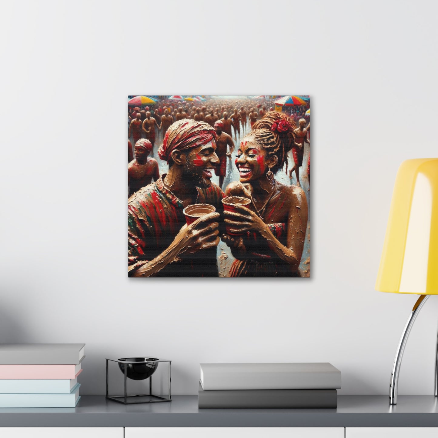 Art Print of Jouvert Morning, Afro-Caribbean Couple, Oil Finish, West Indian Ethnicity, Cultural, Heritage, Canvas Gallery Wraps